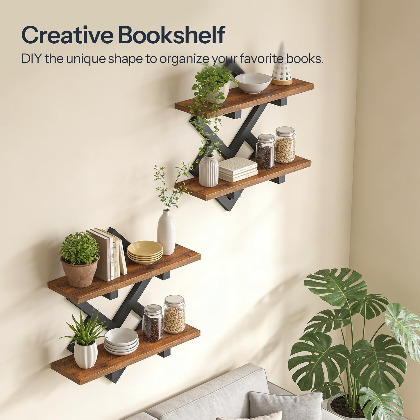 HOOBRO 15" Floating Shelves for Wall and 5 x 7 ft Area Rugs Washable Bundle, for Living Room Bedroom Kitchen, BF14BJP201-GN03AR01