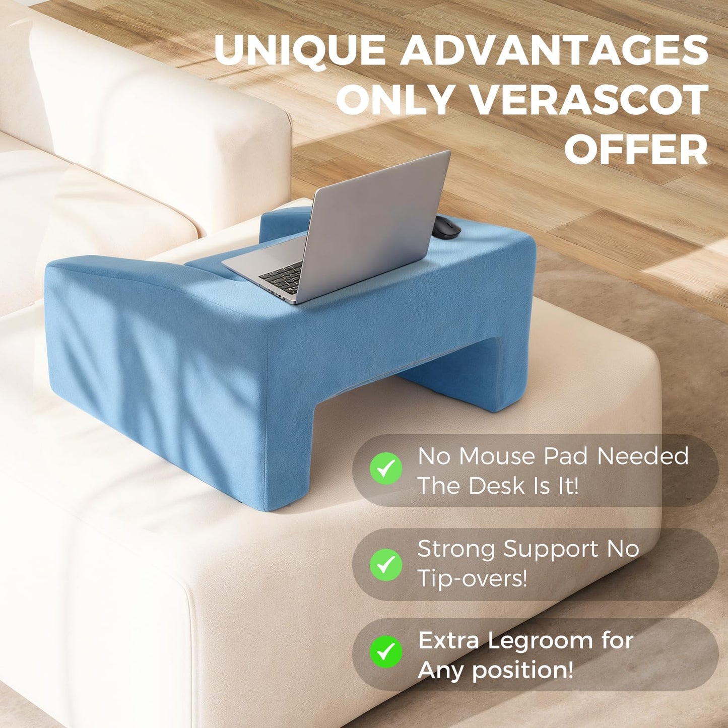 VERASCOT Reading Pillow for Gaming Lap Desk Pillow for Laptop with Pocket Foldable Memory Foam Bed Desk for Reading Working Crocheting Gaming Arm Rest on Bed/Sofa/Floor/Couch/Car (Blue Foldable)