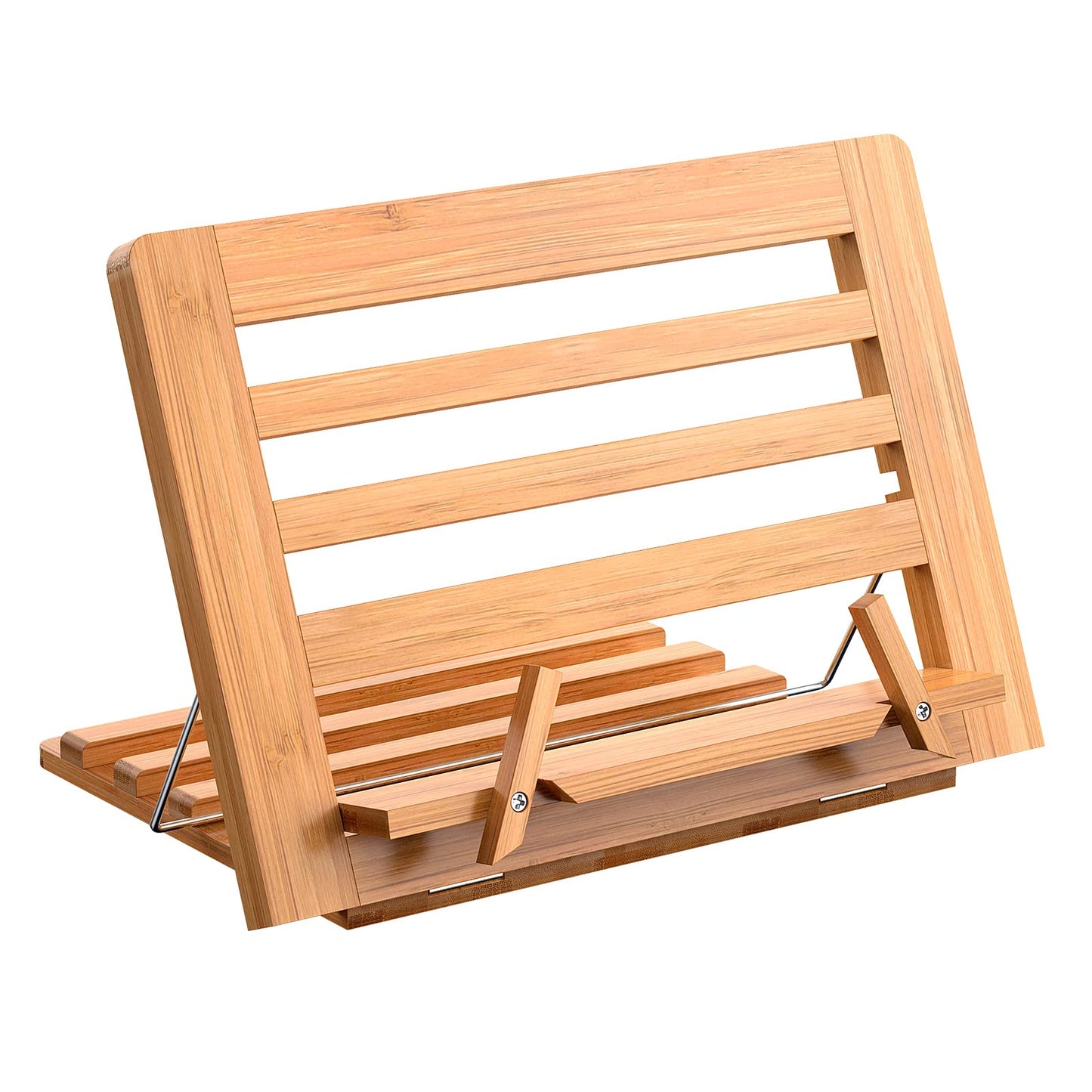 Wooden Desktop Book Stands, Adjustable Book Stand for Reading, Pezin & Hulin Cook Book Holder Seat, Bamboo Foldable Riser for Tablet, Recipe, Laptop with Page Clips