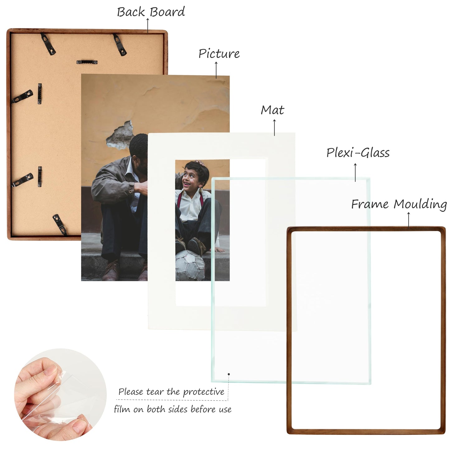 XKIILH 12x16 Picture Frames Walnut Solid Wood Vertical Horizontal Standing Display Photos 8.5x11 with Mat or 12x16 Without Mat Lovely Gift for Desk Tabletop Wall Mount Gallery Poster Frame H16