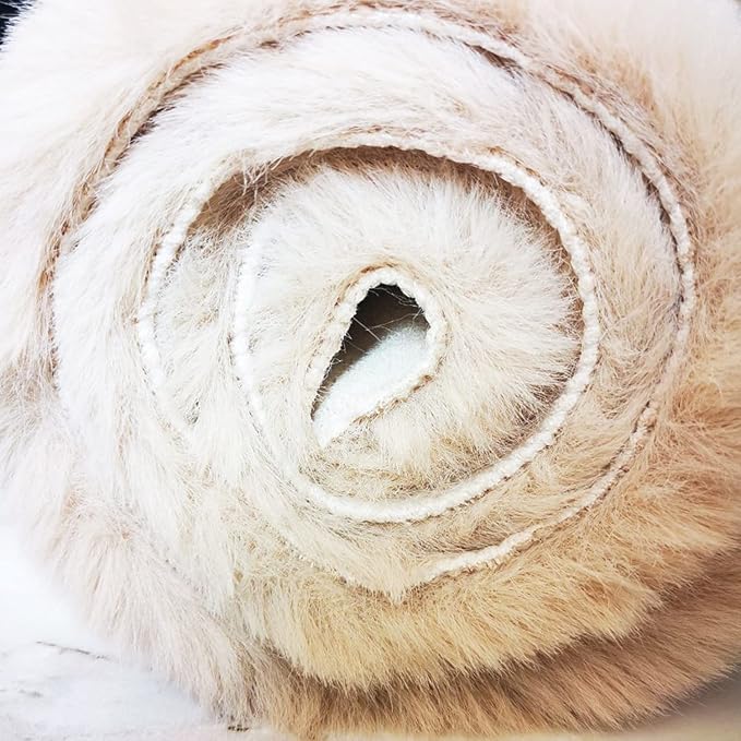 Ghouse Faux Rabbit Fur Round Rug 5ft Light Brown Beige Round Rugs for Bedroom Decor Fluffy Area Rugs for Living Room, no-Shedding Carpet Sheepskin Washable Rug Rome Decor