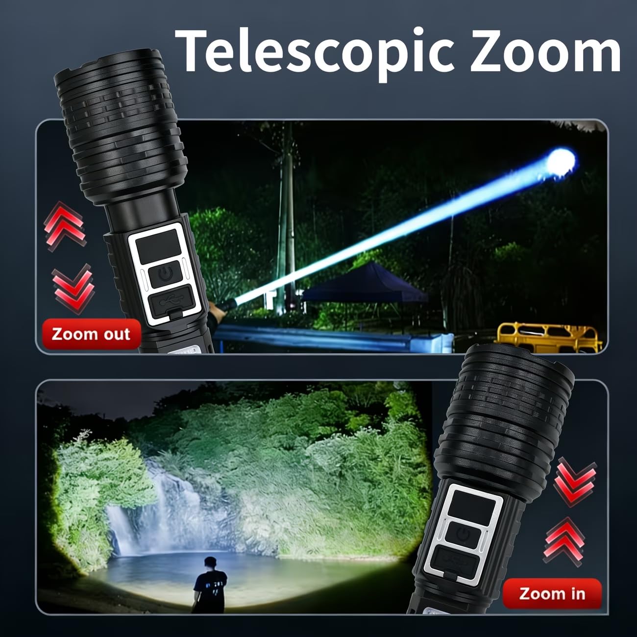 1PC/2PCS high Brightness Rechargeable LED flashlights, with a Total of 7 Modes, COB Side Light - red Blue Flash with Digital Display Function, Gift Box Set, Suitable for Emergency situations (2)