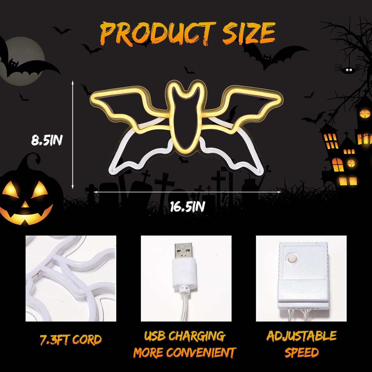 Halloween Neon Sign,Halloween Flying Bat Neon Light Sign with Adjustable Speed,for Wall Decor Bedroom Home Decor Bar halloween LED Decoration Light
