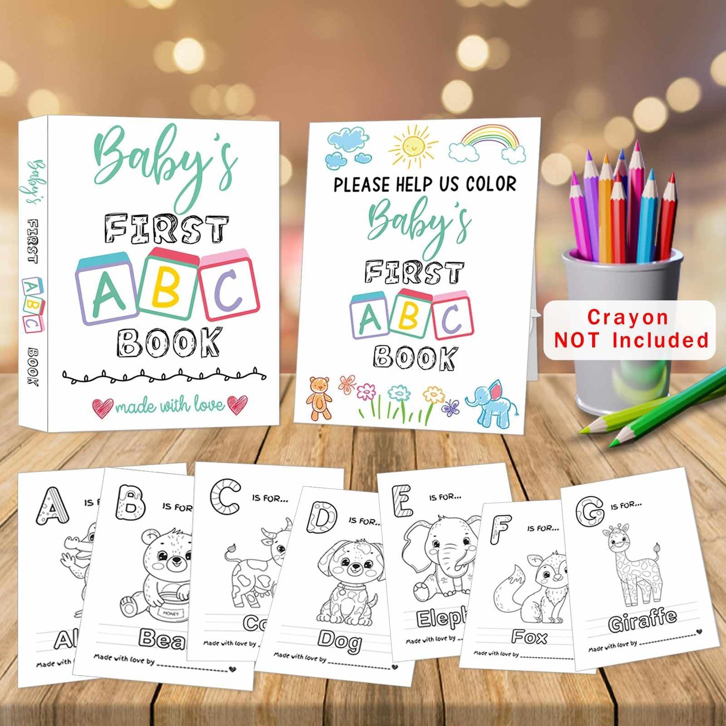 Baby's First ABC Book Baby Shower Activity Keepsake Game, ABC Coloring Baby Shower Guest Book Alternative, Baby's First Alphabet Coloring Book, Alphabet A to Z Coloring Pages