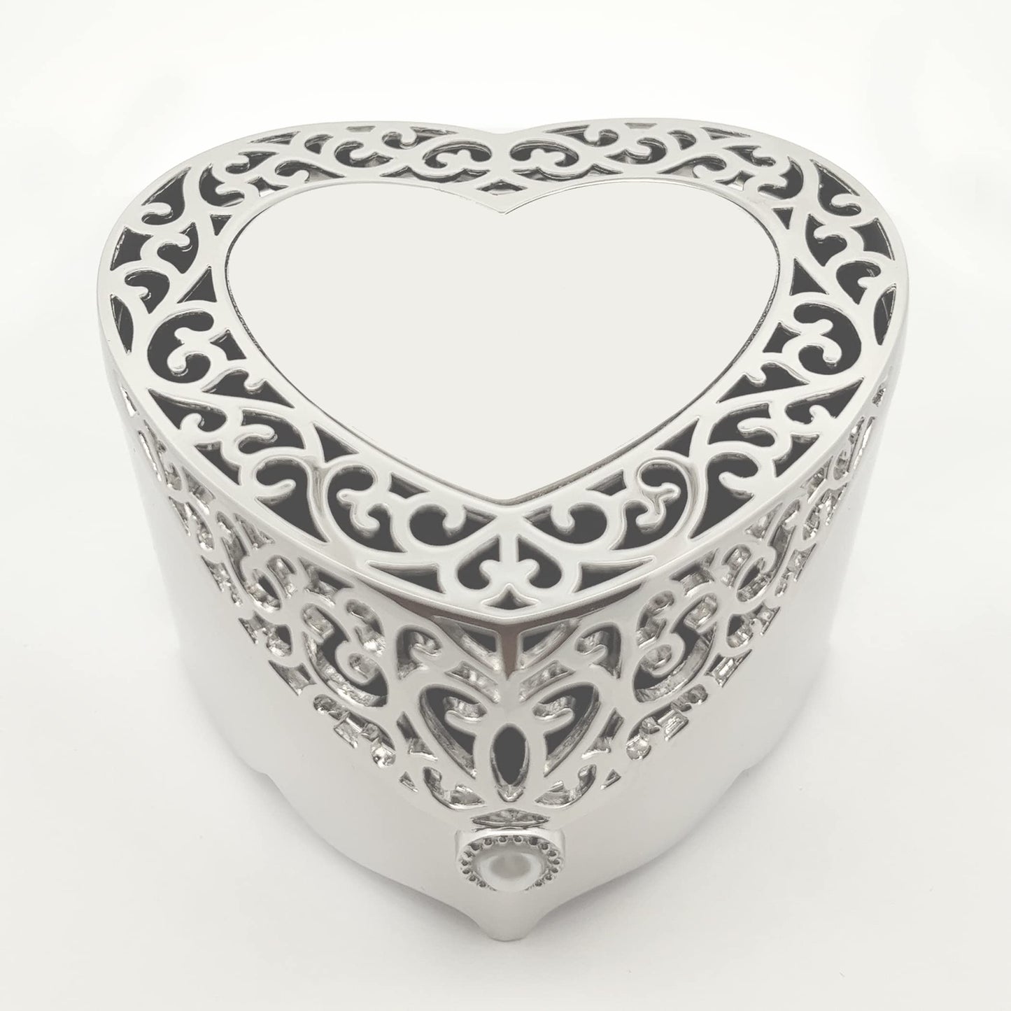 Cherished Moments Baptism Gift for Girls Jewelry Keepsake Box with Heart-Shaped Filigree Design and Engraved Cross, Silver Toned