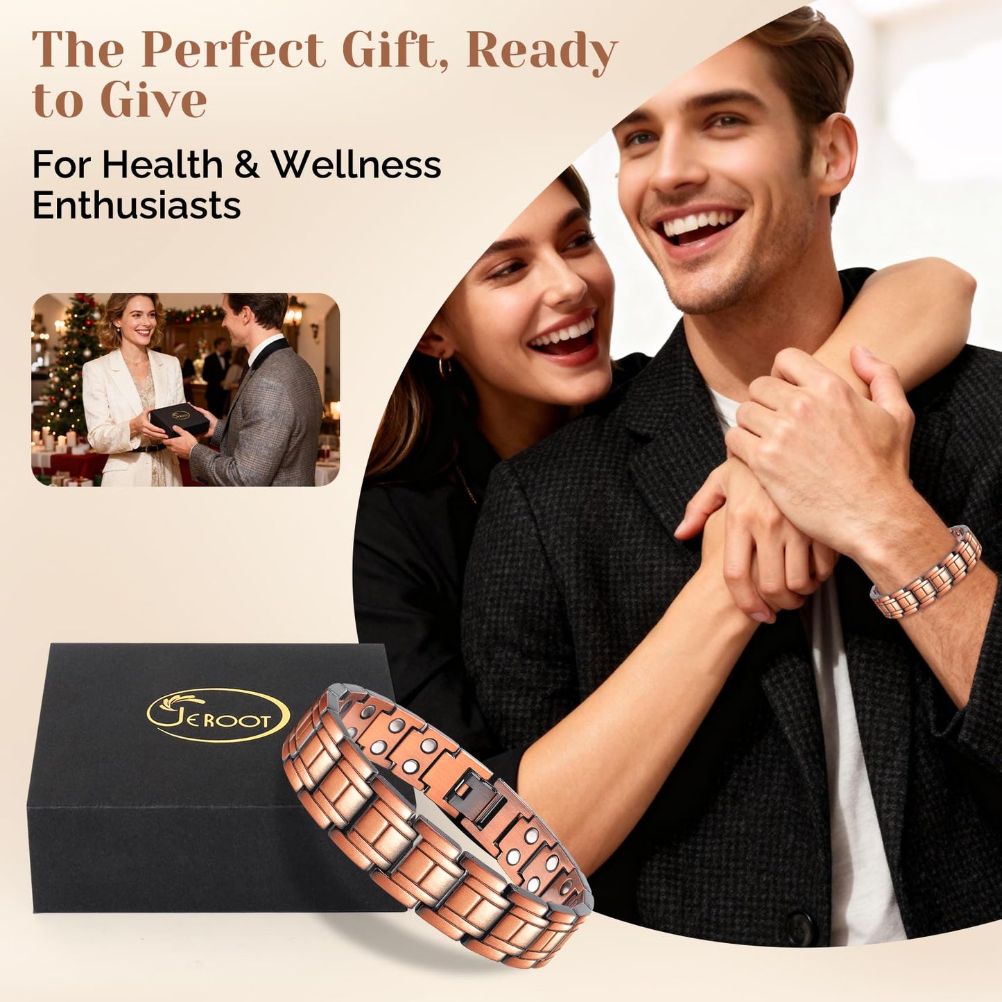 JEROOT Men's 99.99% Pure Copper Magnetic Bracelet, 3500 Gauss Magnets Adjustable with Sizing Tool