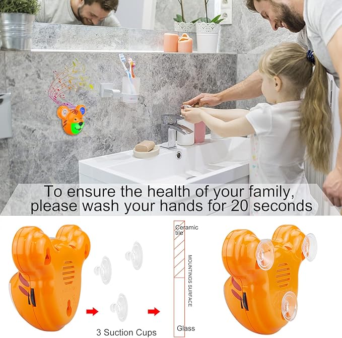 LUXSWAY Cute Animal Toothbrushing Timer for Kids with Musical Volume, 2 Minute Kid Timer for Teeth, 20 Seconds Wash Hand for Kids Training, Rechargeable Colored Led Light Visual- Tiger