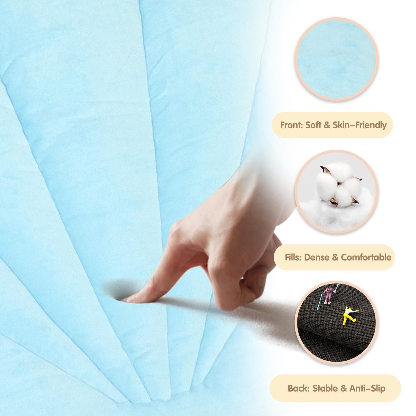 Baby Play Gym Mat, Oversize Tummy Time Activity Mat for Babies 0-6 Months, Shells Baby Play Mat with 6 Detachable Toys, Baby Essentials Mat for Floor Sensory Exploration Motor Skill Development (Blue)