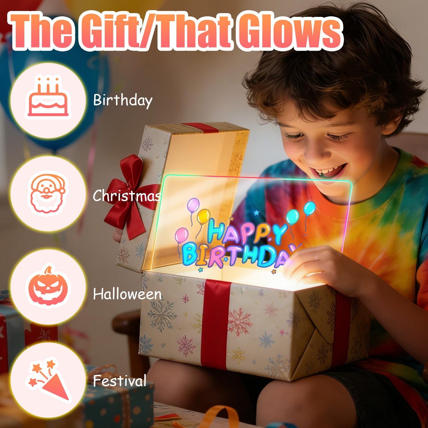 LED Drawing Board for Kids, Large Light Up Writing Tablet, 7 Color Glow Doodle Board with Paint Stencils and Tracking Paper, Birthday Holiday Toy Gift for Boys Girls Age 3+