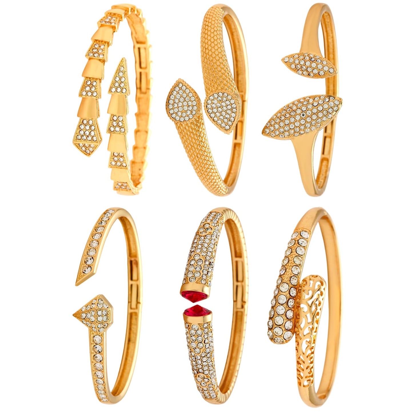 6PCS Gold Bangle Bracelet Set for Women, Light Luxury High-End Designer Style, Zinc Alloy with Cubic Zirconia, Stackable, Ideal Gift for Birthday Christmas Valentine's Day Mother's Day