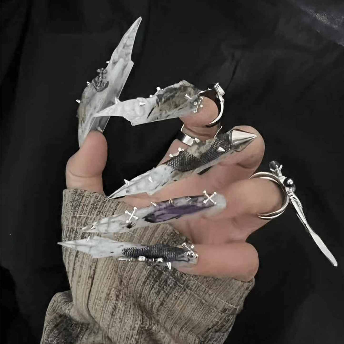Short Press on Nails Handmade Dark Victorian 3D Art False Nails Unique Gothic Design Size M