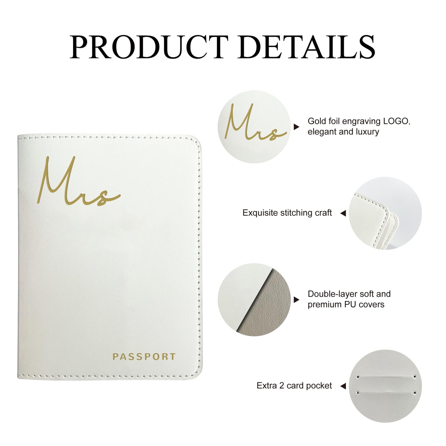 Mr&Mrs Gifts Matching Passport Holders for Mr and Mrs, Gold Foil Logo, Dual PU Leather with Card Pockets, Honeymoon Travel Essentials Gift for Newlyweds(MM Black White)