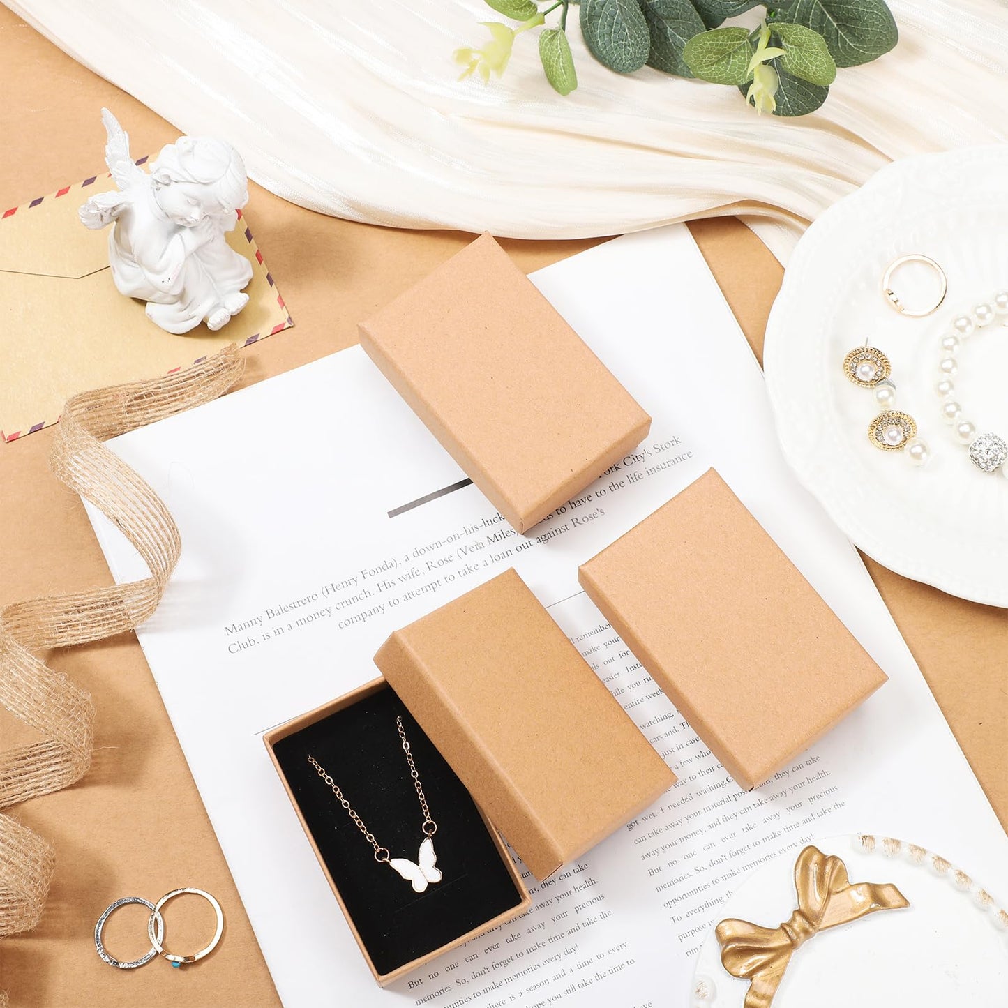 Tenceur 100 Pcs Jewelry Gift Boxes Bulk Kraft Jewelry Cardboard Box for Necklace Earring Bracelet Storage Package(Brown,3.2x2x1.2in)