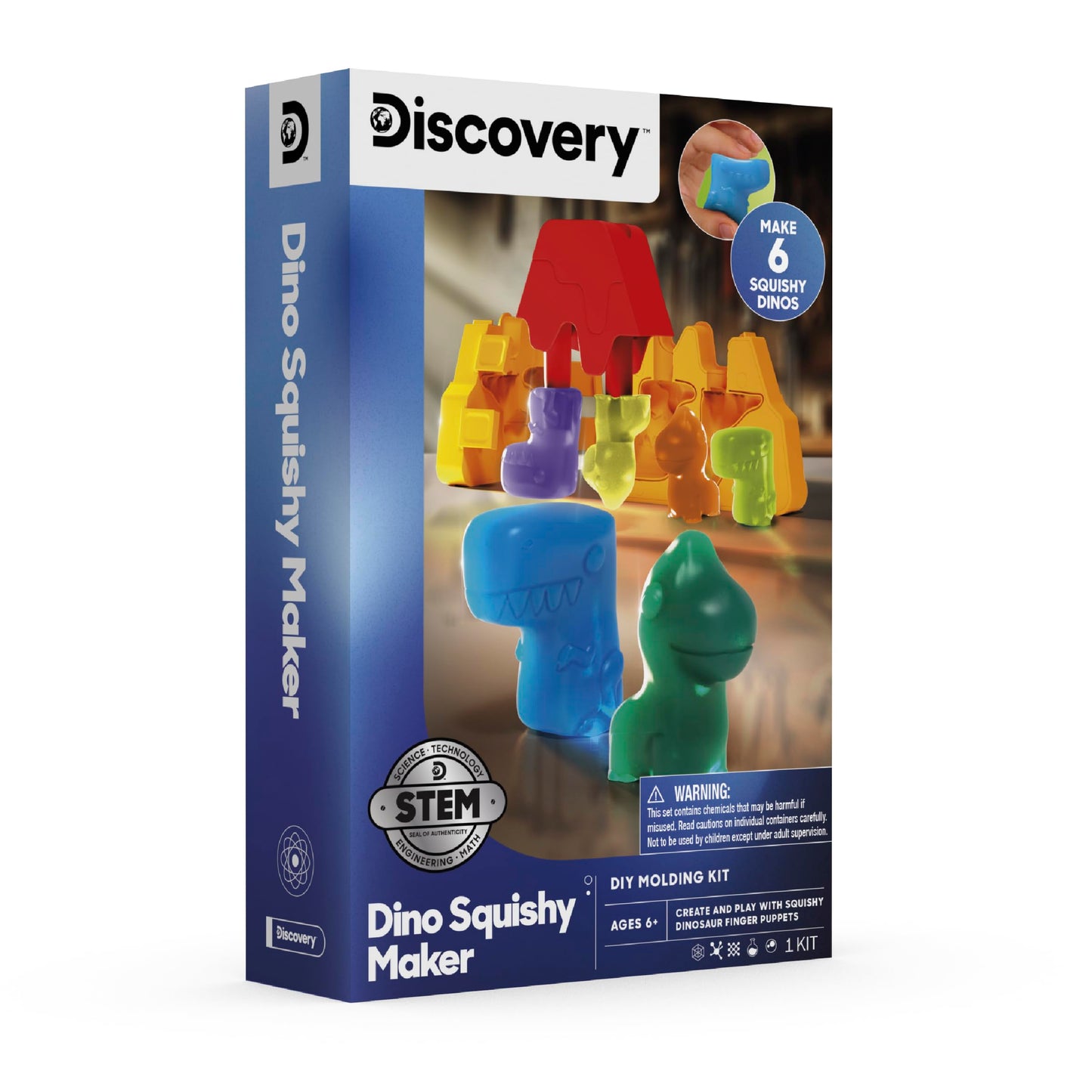 Discovery Dino Squishy Making Kit| Create 6 Squishy Dinosaur Finger Puppets| DIY Make Your Own Squishies Set| Kids Sensory Toy| STEM Chemistry Activity| Arts & Craft Kit| Educational Gift| Ages 6+