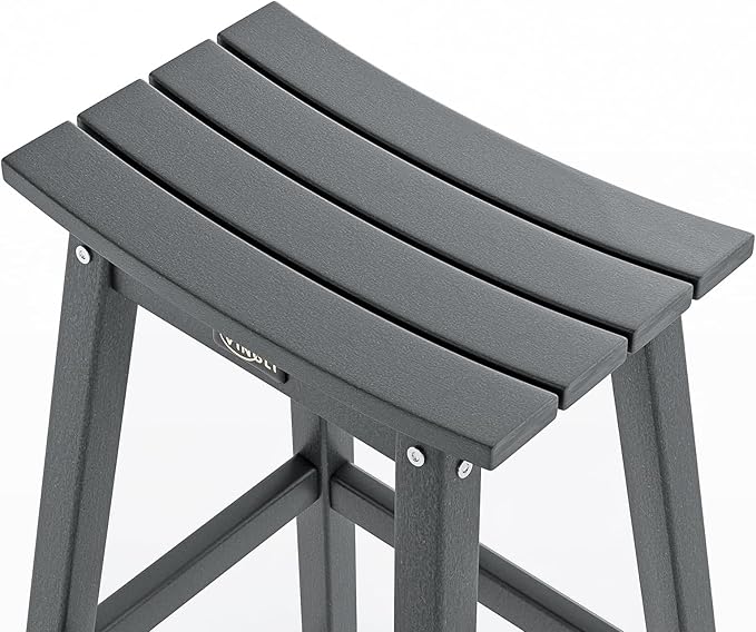 VINGLI 29" Outdoor Bar Stools Set of 2, HDPE Poly Lumber Bar Chairs with Footrest, Weather Resistant Patio Barstools for Bar, Kitchen Counter, Yard (Gray, 29 Inch 2 PC)