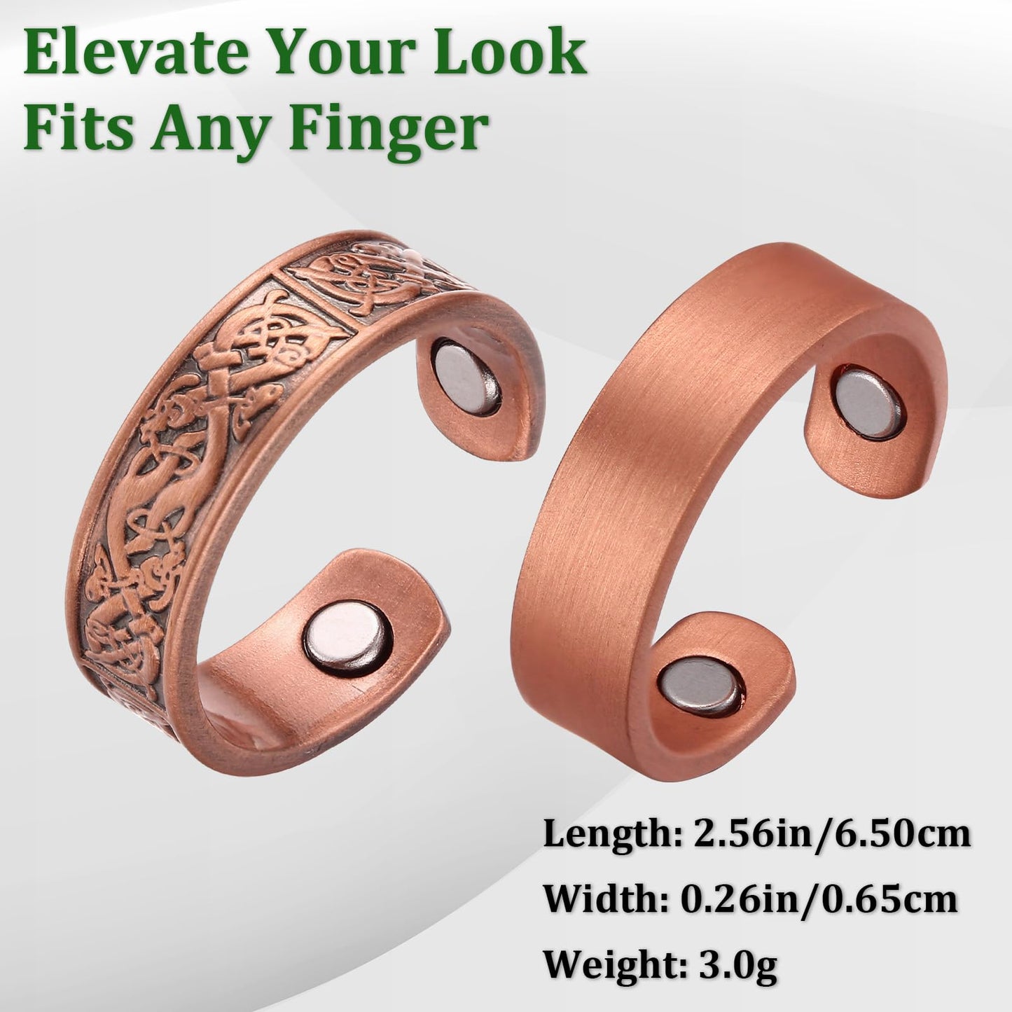 Fashtour 2pcs Copper Magnetic for Men, 99.99% Solid Pure Copper, 3500 Gauss #9, Classic Retro Style, Adjustable Cuff