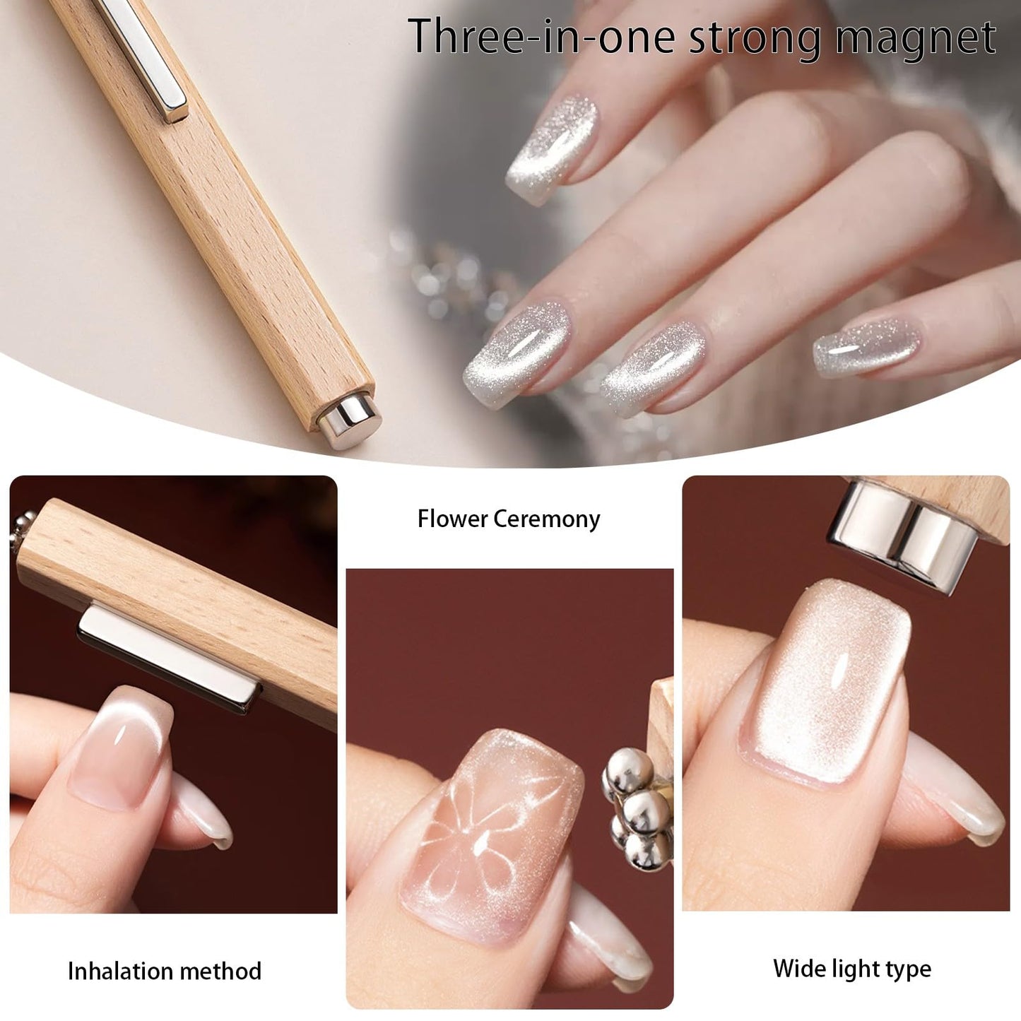 3 in 1 Nail Magnet Tool 7Pcs Cat Eye 3D Nails Art Cat Eye Gel Nail Polish Magnet Multi-Function Nail Magnet Stripe Cat Eye Gel Nail Polish Magnetic Wood Tools for Nail Salon DIY