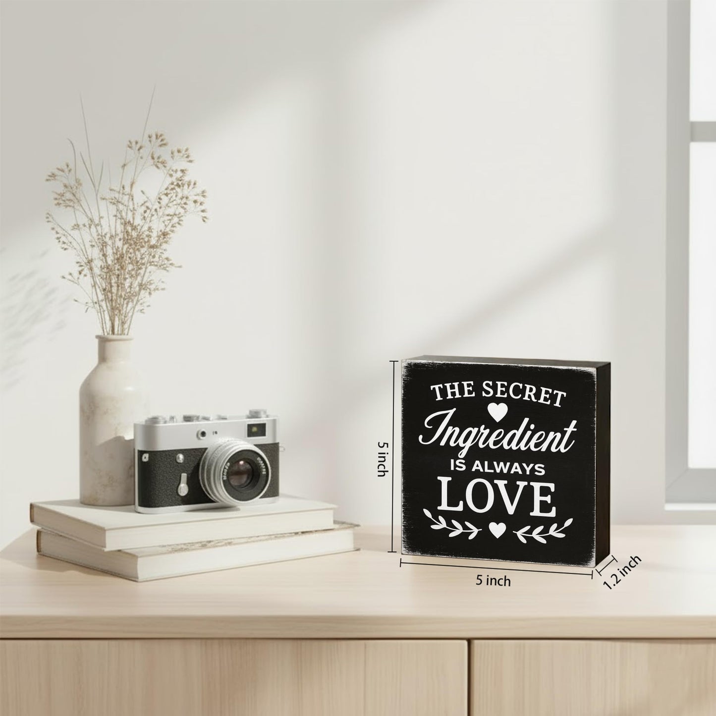 Mindset Definition Wood Box Sign - Inspirational Quote Decor for Desk and Shelf - Motivational Growth Mindset Block for Home Office, 5x5 Inch(Black)