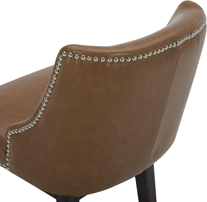 CHITA Counter Height Swivel Bar Stools Set of 2, FSC Certified Upholstered Counter Stools, Modern Swivel Barstools with Wood Legs for Kitchen Island, 26" Seat Height, Faux Leather in Saddle Brown