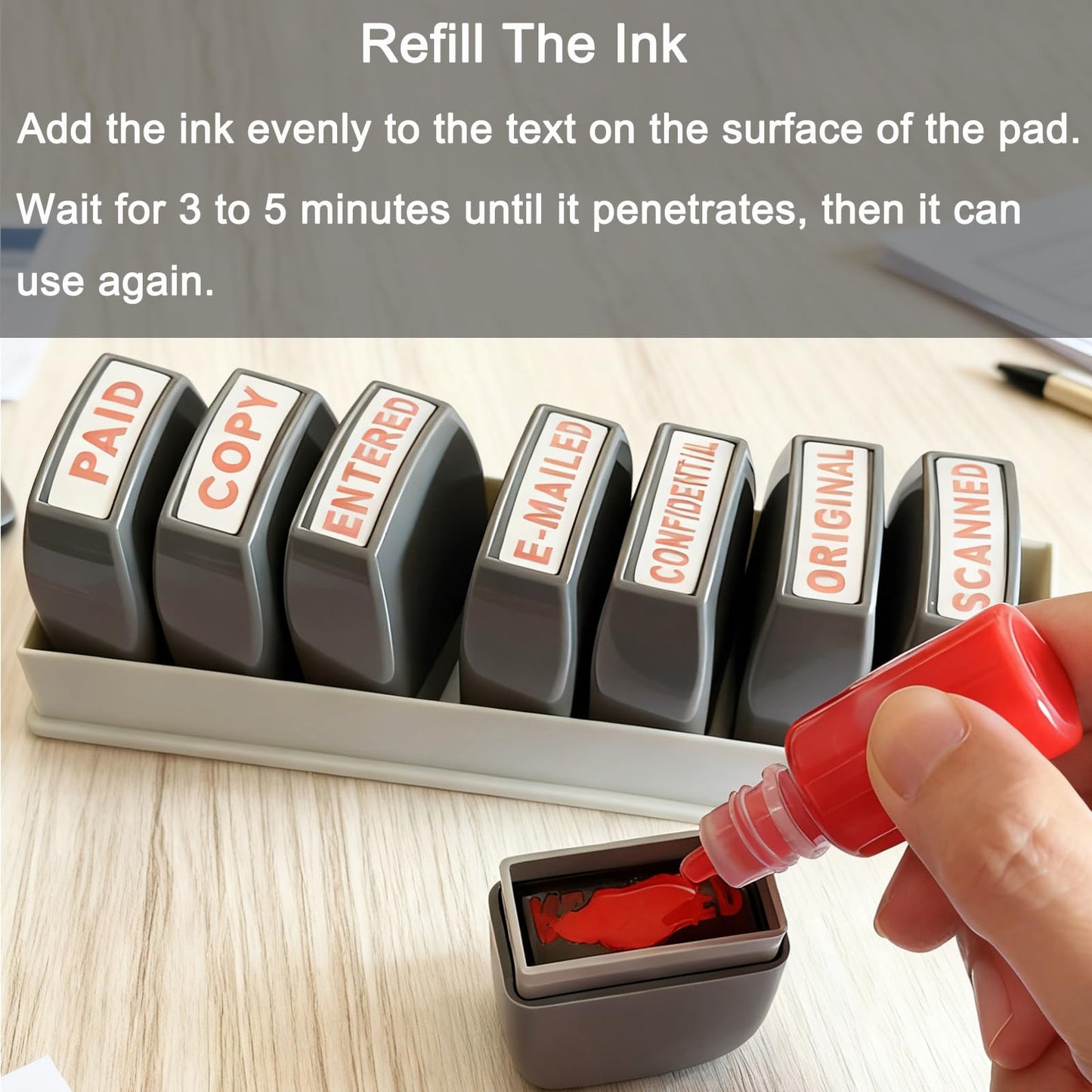 WAFJAMF Office Stamp Set 8Pcs Self-Inking Rubber Business Stamp - Red Ink