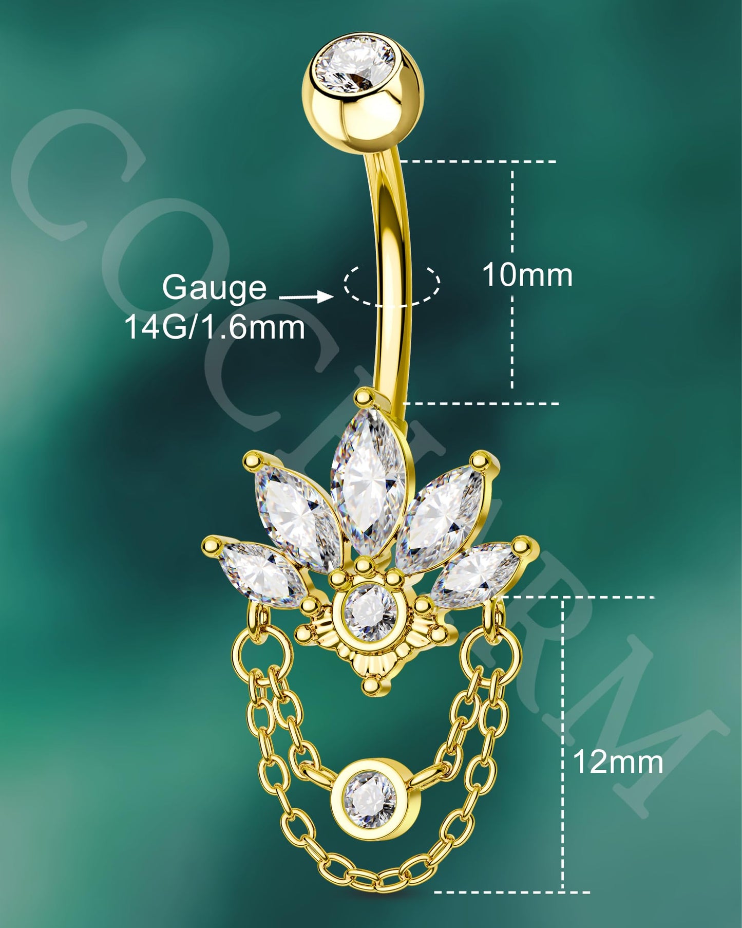 COCHARM 14G Lotus Belly Button Rings Dangle Gold Belly Navel Rings for Women Surgical Steel Navel Piercing jewelry