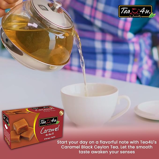 Tea4U Flavored Black Ceylon TeaBags (Caramel) - Ideal Quality from Sri Lanka's Finest Leaves and Expertly Blended - 25 Count