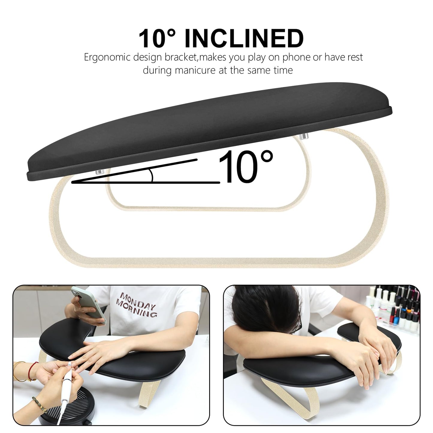 Manicure Arm Rest for Nails Tech,Cleanable Leather Nail Hand Rest,U Shaped Nail Arm Rest Stand with Aluminum Alloy Holder,Antislip Pads