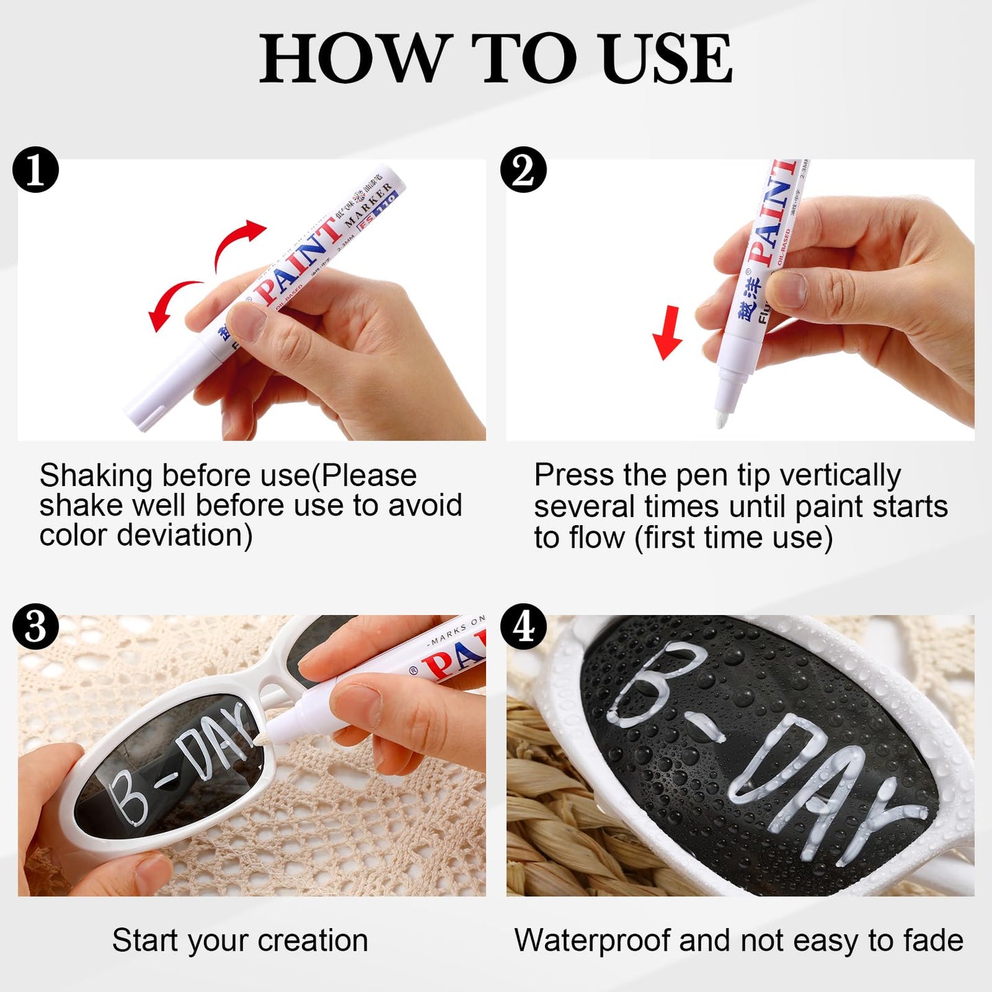 Flutesan 12 Pcs Personalized Y2k Wrap Around Sunglasses with 4 Marker for Adult DIY Rapper Glasses Costume Accessories(16 Pcs, White)