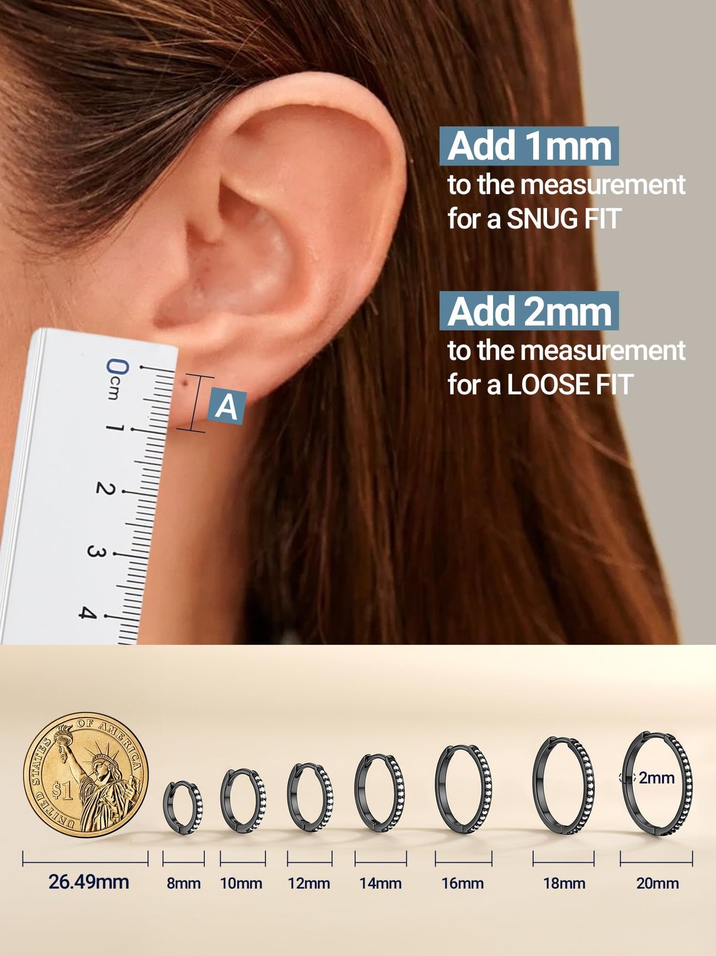 Black Hoop Earrings For Women Cubic Zirconia Hoops Earring Hypoallergenic 8mm Tiny Huggie Jewelry Non Tarnish Cartilage Piercing Waterproof Ear Earings