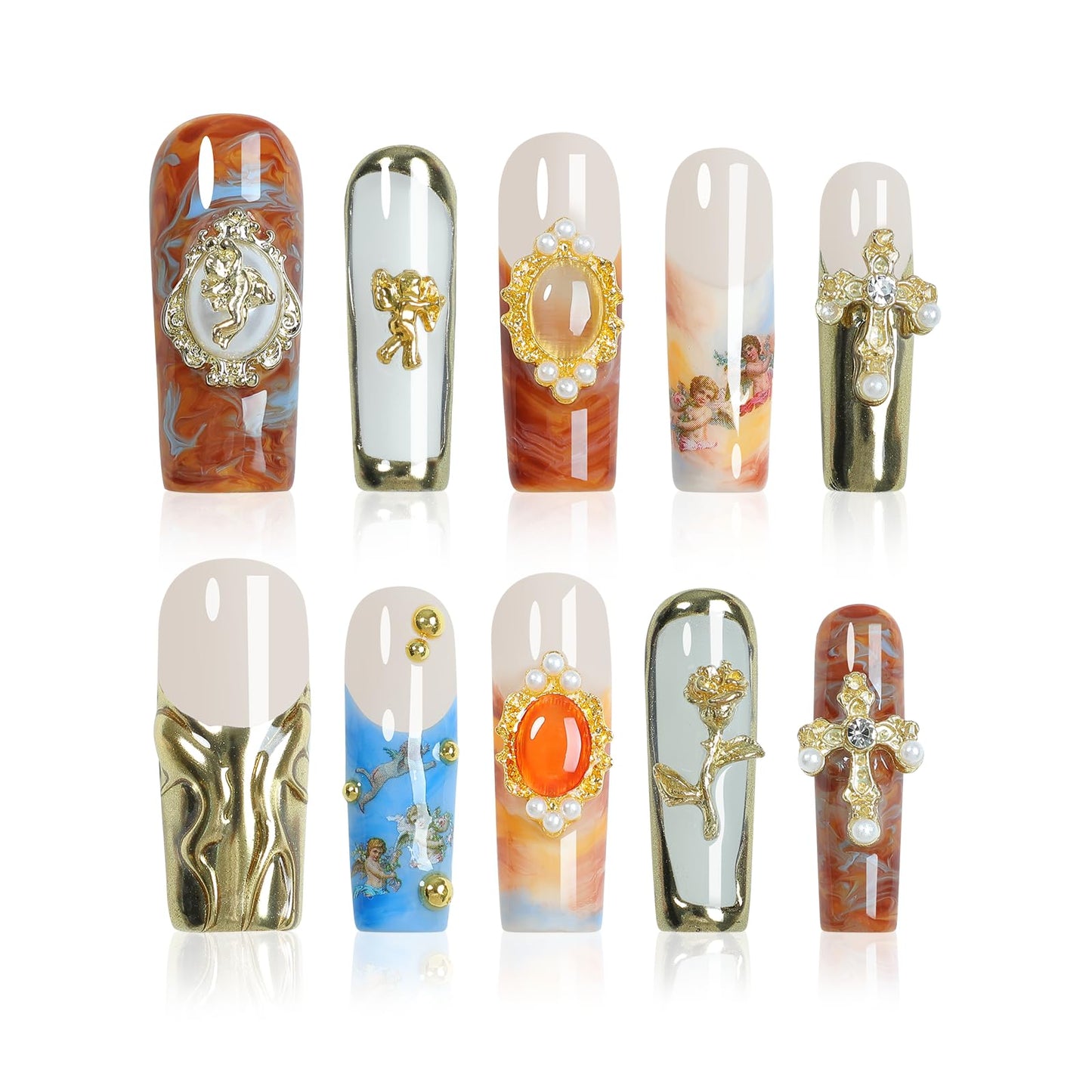 Homsera Handmade Press On Nails, Reusable Stick on Fake Nails with Nails Glossy Stick on Nails Full Elegant Sexy Style For Women