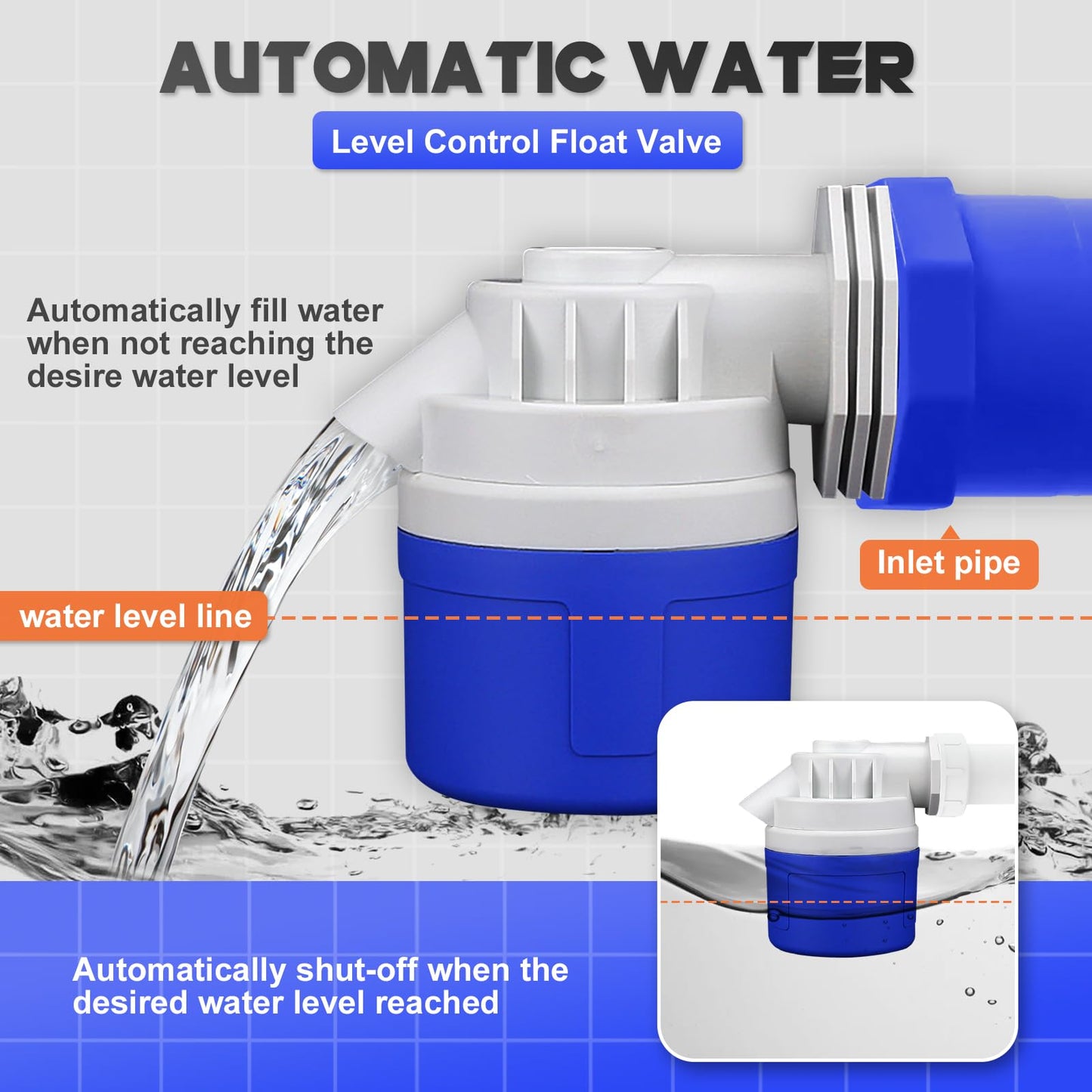2" NPT Side Inlet Water Float Valve, 2 Inch Big Flow Automatic Water Level Control Float Valve for Water Tank, Water Troughs, Pond, Pool, Livestock, Aquariums (2" Side Inlet)