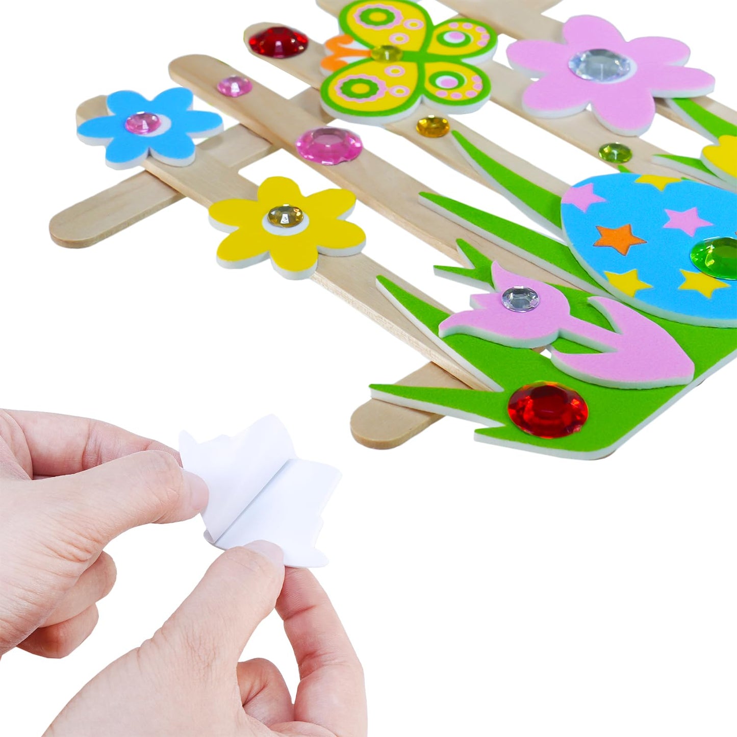 Winlyn 26 Sets Easter Craft Kits Spring Crafts DIY Craft Stick Easter Ornaments Decorations Art Sets Bunny Chick Lamb Flower Foam Stickers Arts and Crafts for Kids Classroom Activities Party Favors