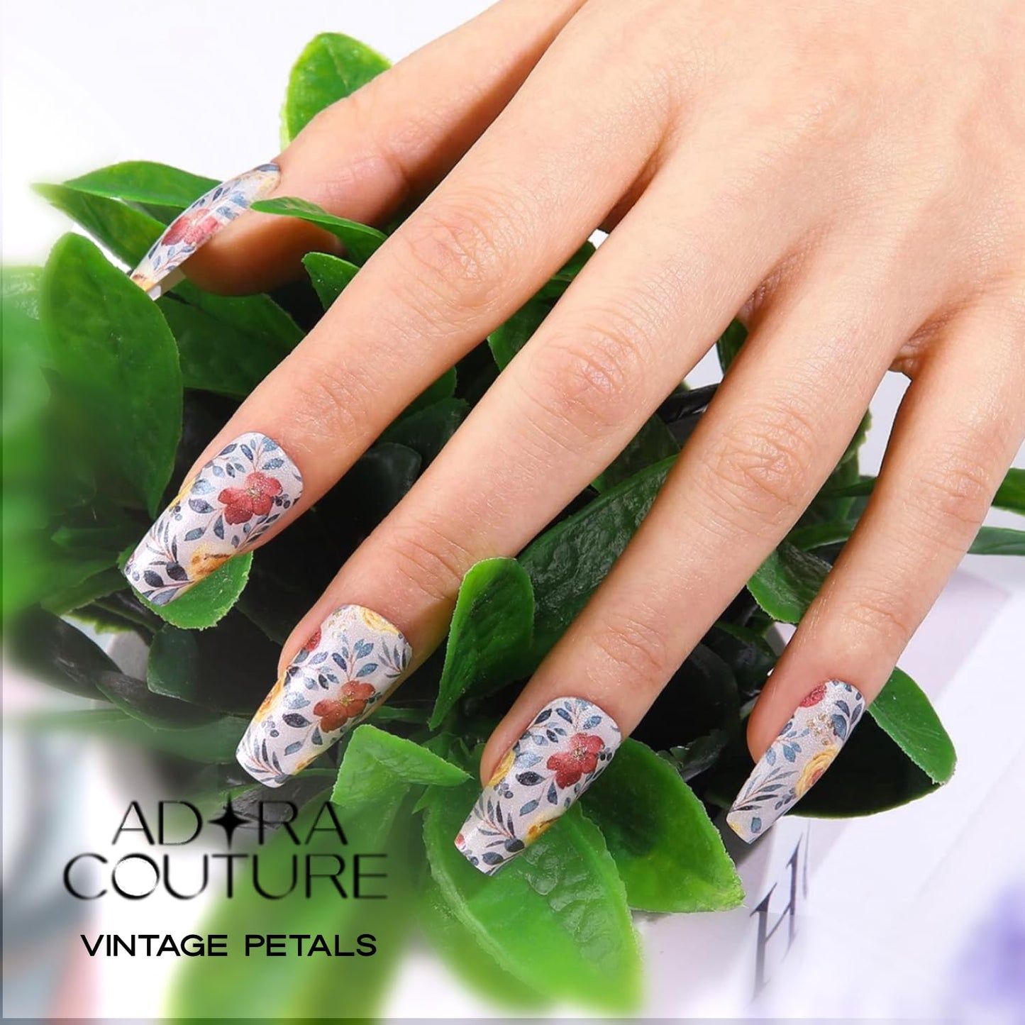 Adora Couture Semi Cured Gel Nail Strips with 20 Pieces - UV Gel Stickers, Manicure Kit, Easy Application Wraps Includes Prep Pads, Nail File, Wooden Stick - UV Light Required (M Vintage)