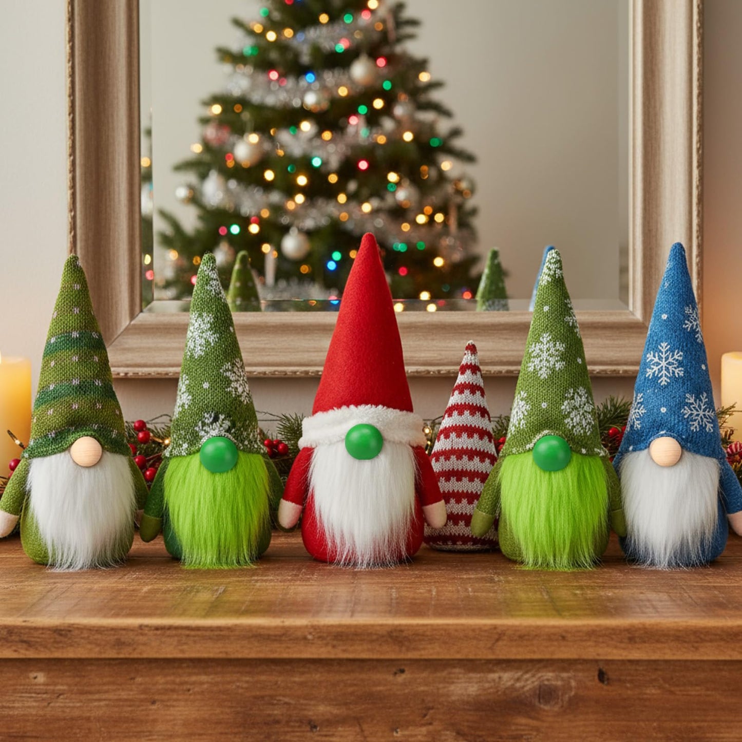 Tudomro 15 Pcs Gnome Beards for Crafts Valentine's Day Faux Fur Fabric Precut Gnomes Beards Handmade 30 Pcs Wood Balls for Christmas Halloween Easter Independence Day(White,Green)