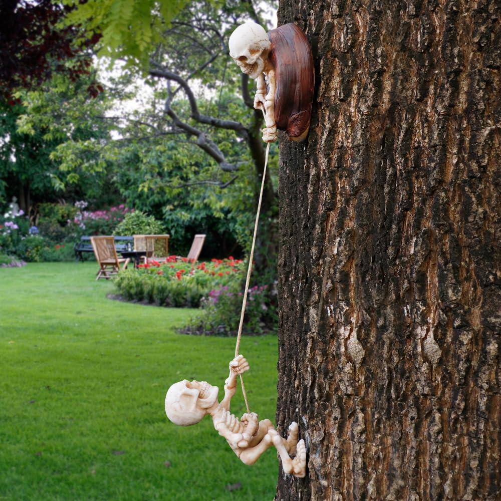 TB TIBAG Skeletons Climbing Tree Sculptures Gothic Garden Decors - Mini Skeletons Tree Huggers Outdoor Halloween Decorations Yard Art Garden Statues