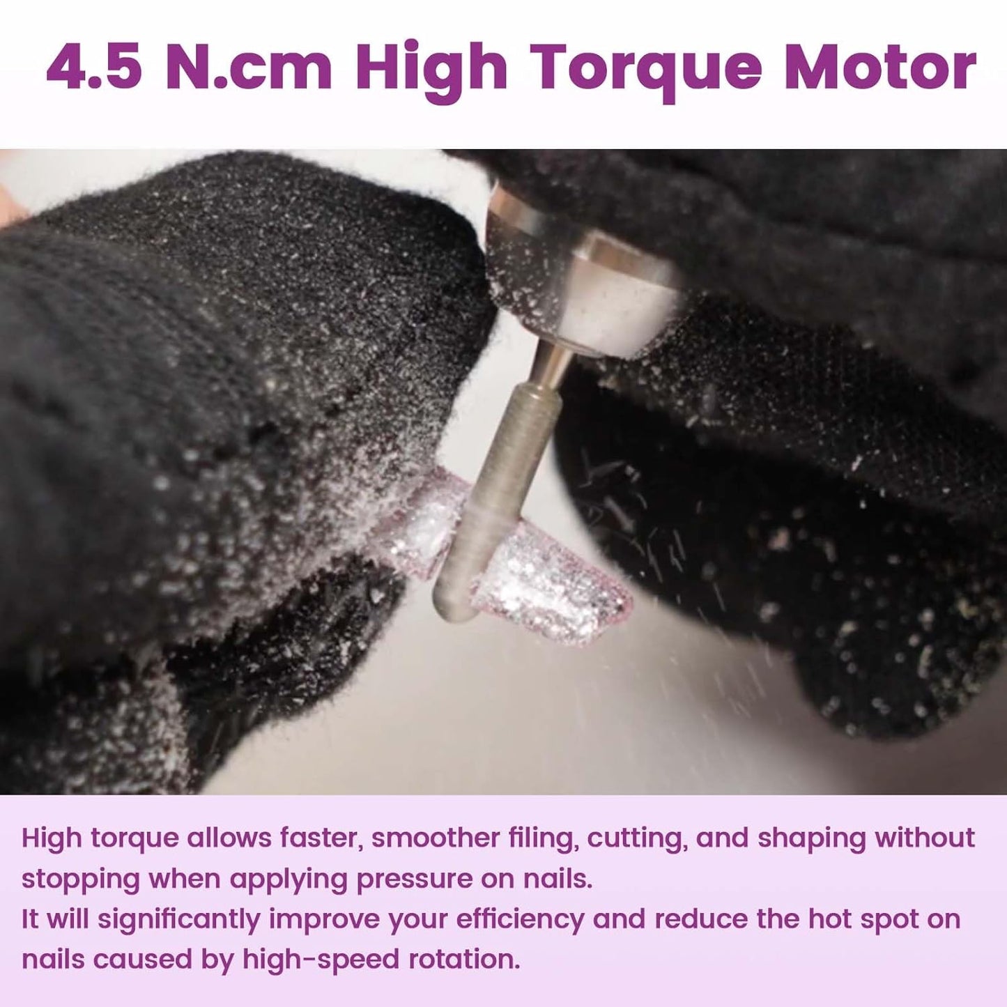 Delanie Professional Nail Drill High Torque 35000 RPM Rechargeable Portable Electric Nail File Filer for Acrylic Gel with Cuticle Bits, Salon Manicure Tool, Purple