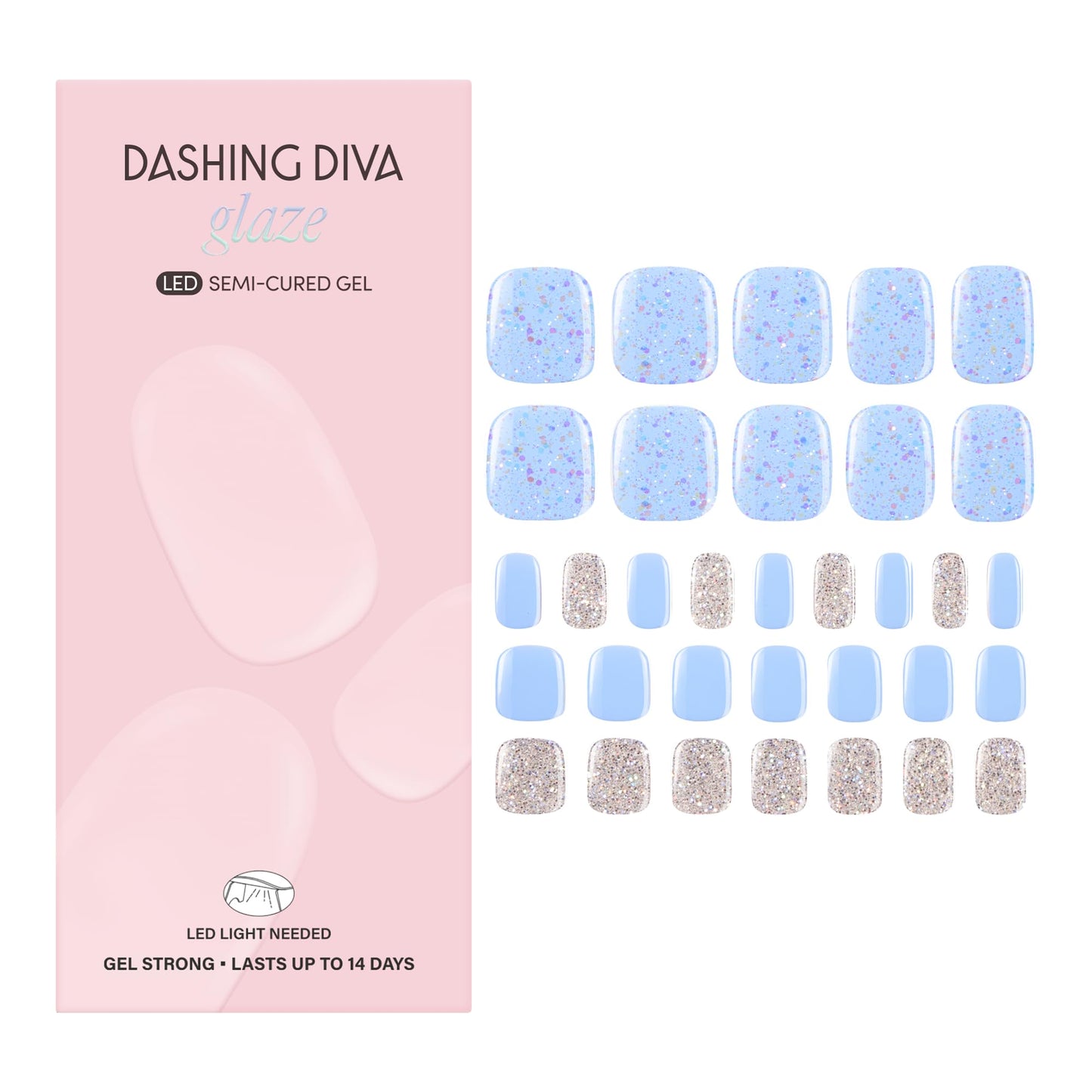 Dashing Diva Glaze Pedicure Nail Strip Set - Blueberry Bliss - Long Lasting, Chip Resistant, Semi-Cured Gel Nail Strips - Summer Gel Set - 4-Piece Pedicure Kit with 32 Strips