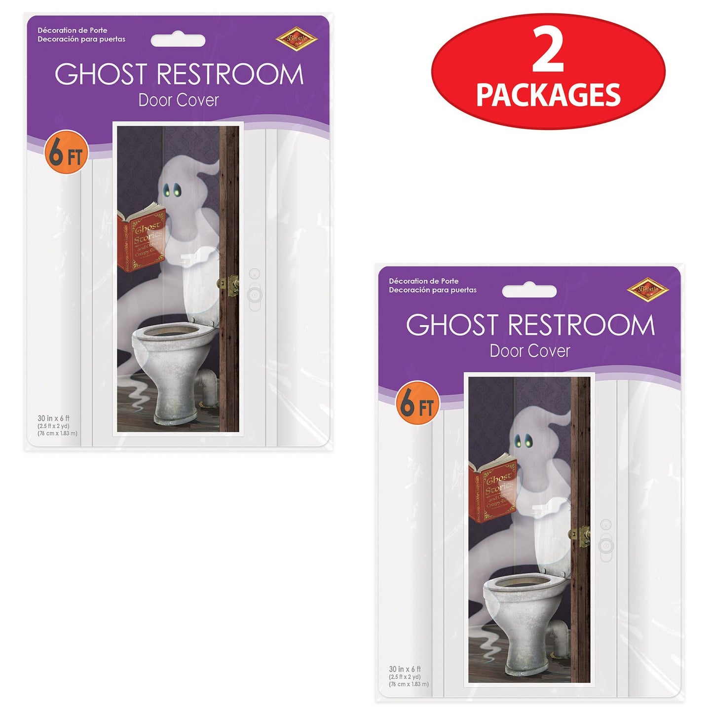 Beistle 2 Piece Ghost Restroom Door Covers - Spooky Halloween Decorations For A Boo-tiful Bathroom, Celebrating With You Since 1900