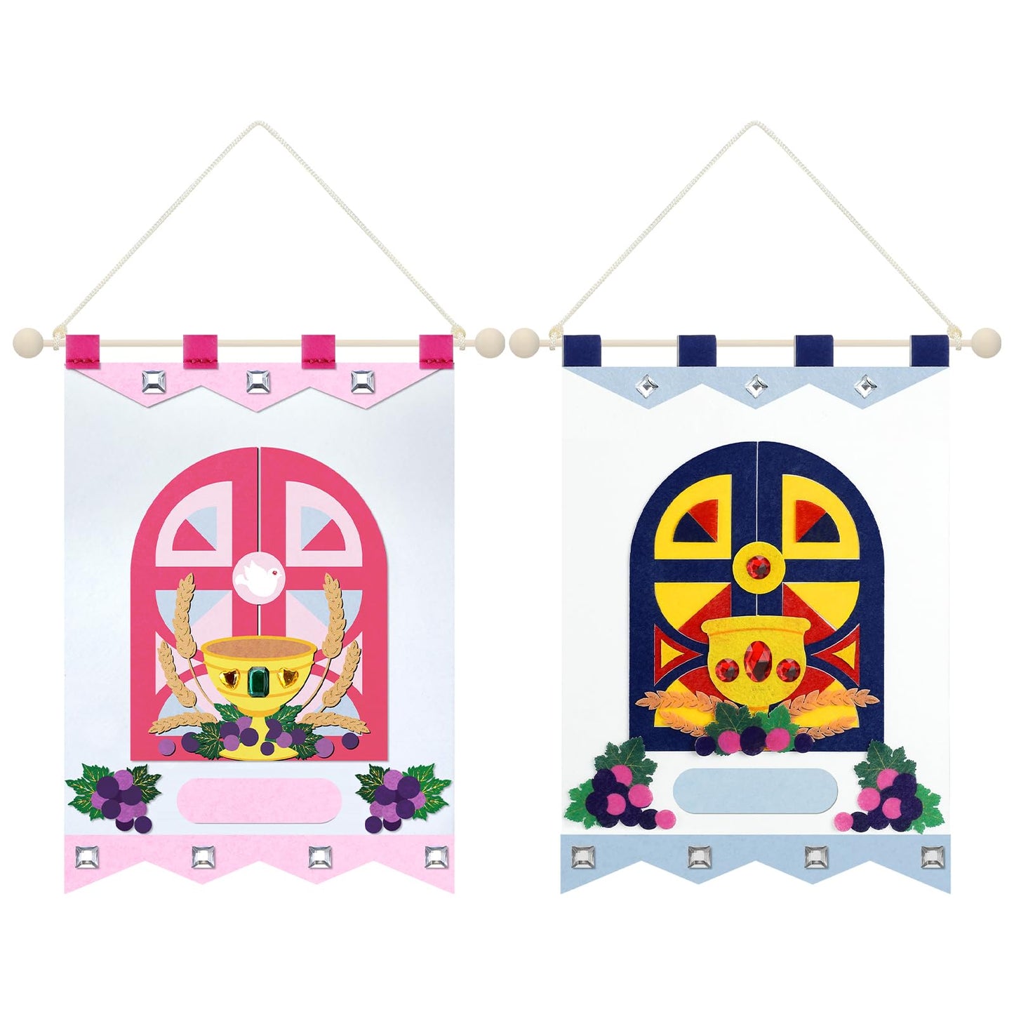 Hillsuren 2 Pack First Communion Banner Kit for Girls Boys, 9 x 12 Inches Felt First Holy Communion Banner Sunday School Gates Decoration for Church Catholic School DIY Crafts Supplies