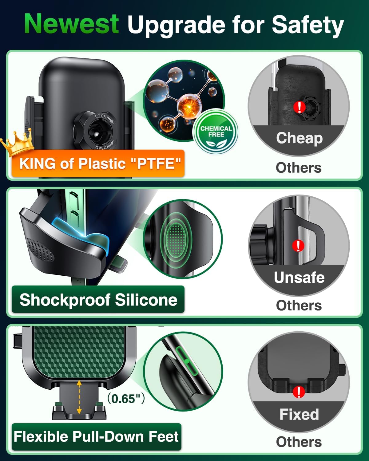 VANMASS [Pro Version] Universal Car Phone Mount [Super Suction Cup] Dashboard Phone Holder, Handsfree Windshield Dash Vent Phone Holder Car, Compatible for iPhone 16 15 14 13 Samsung LG & Truck,Green