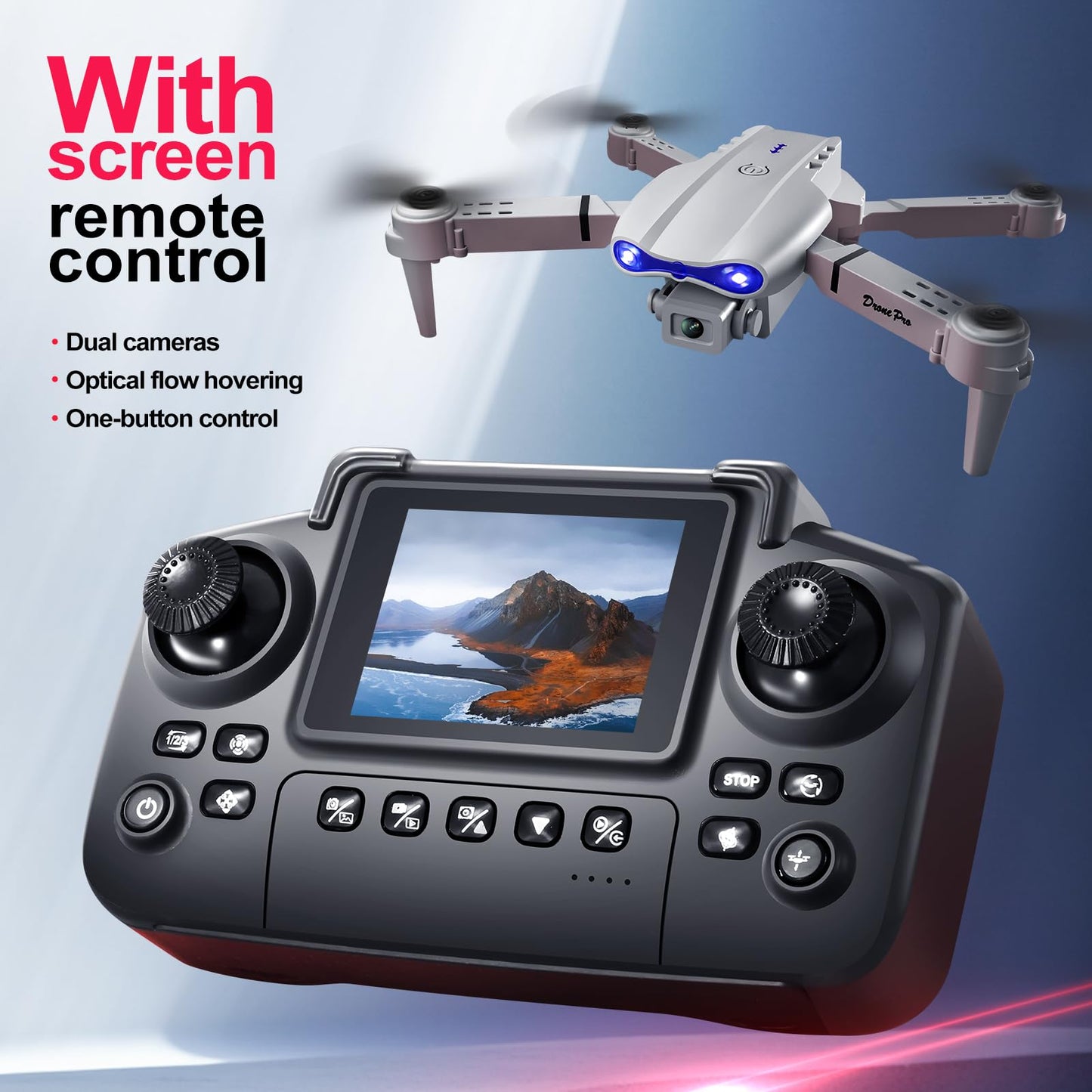 elecci E99 Drone with Screen Controller, Two-batteries, Altitude Hold, One Key Take Off/Landing, Active Obstacle Avoidance. with Black Outdoor Carrying Case. (White - 2 batteries)