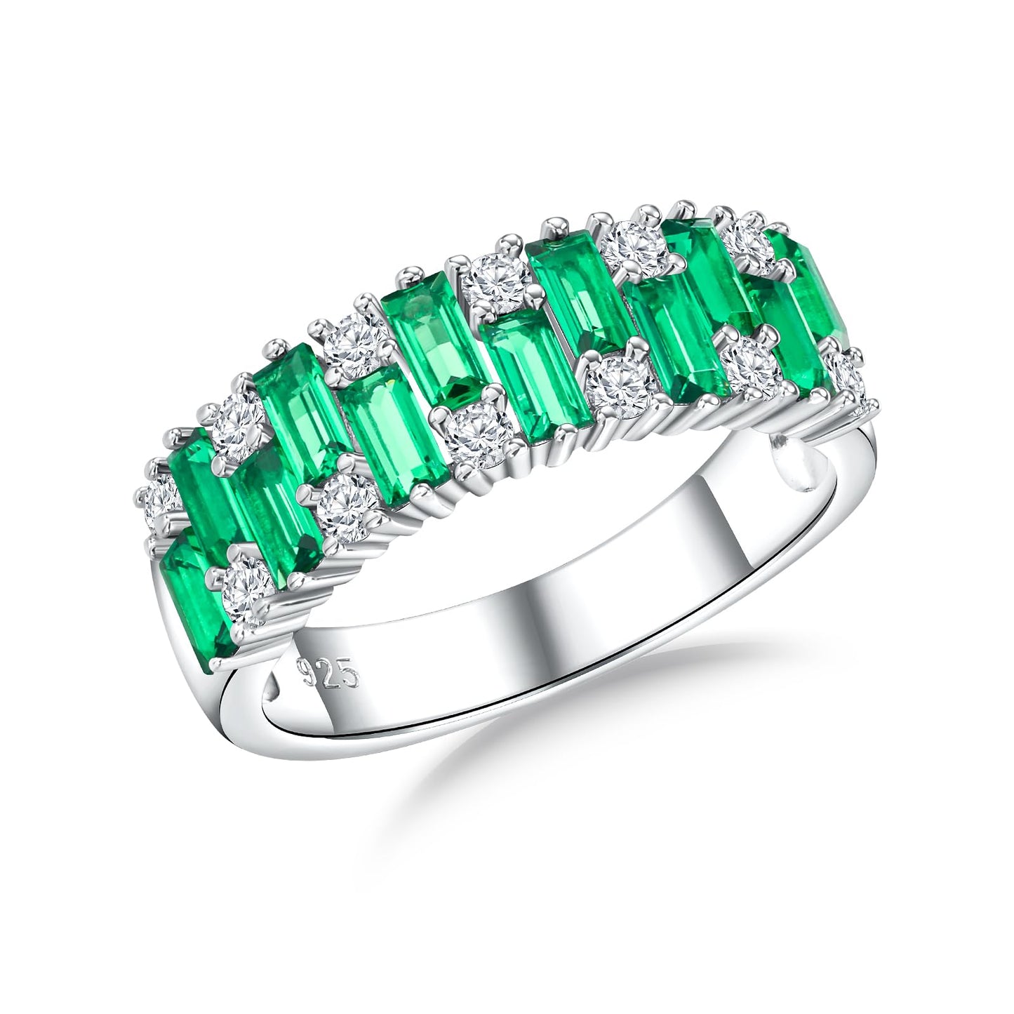 RANDES Emerald Rings for Women Engagement Eternity Band 7mm Emerald Cut Green Stone Ring for Wedding Anniversary Size 6