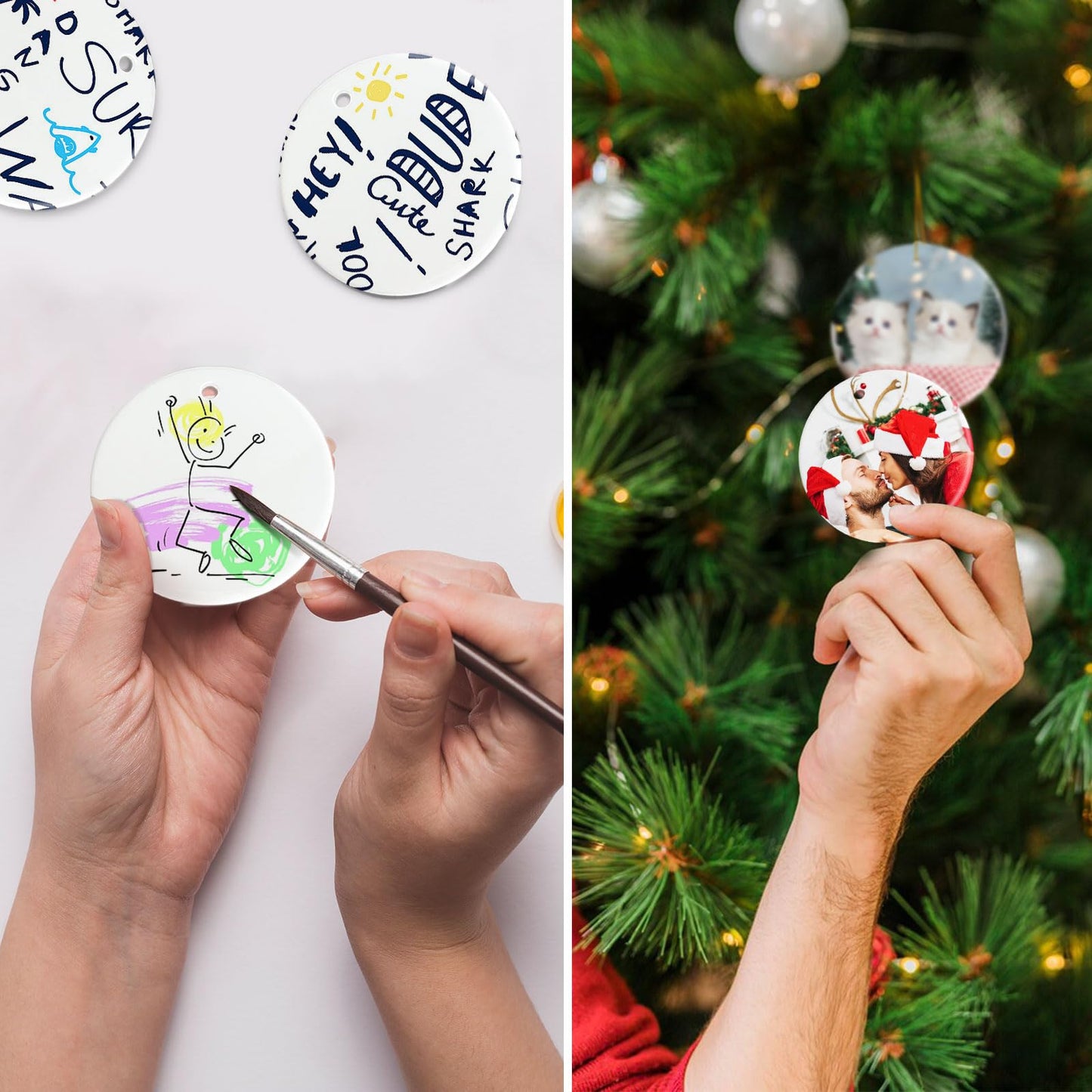 Sublimation Ceramic Ornaments ‌Personalized White Round Porcelain Ornaments for Xmas Tree - Bulk Ceramic Discs, Sublimation Ornament Blanks Ideal for Heat Press Printing (25, Round)
