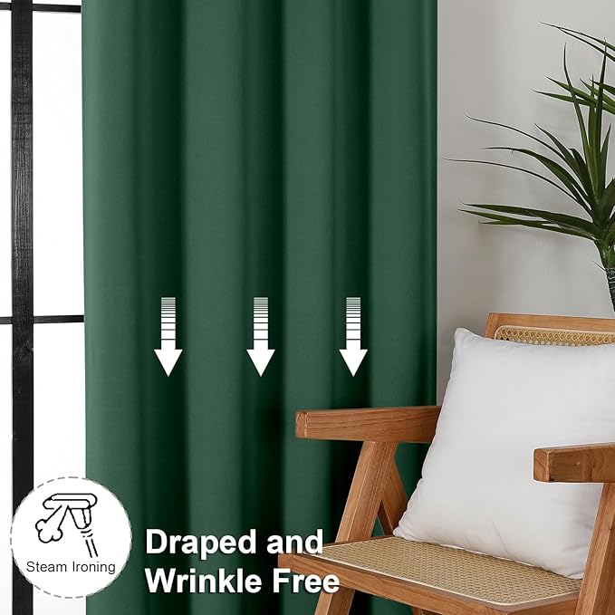 Simplebrand Ava Ever Green Blackout Curtains for Bedroom 84 Inch Length 2 Panels Set, Solid Thermal Insulated Privacy Living Room Window Treatment Curtains Blackout Drapes, W50 x L84 Inch, Ever Green