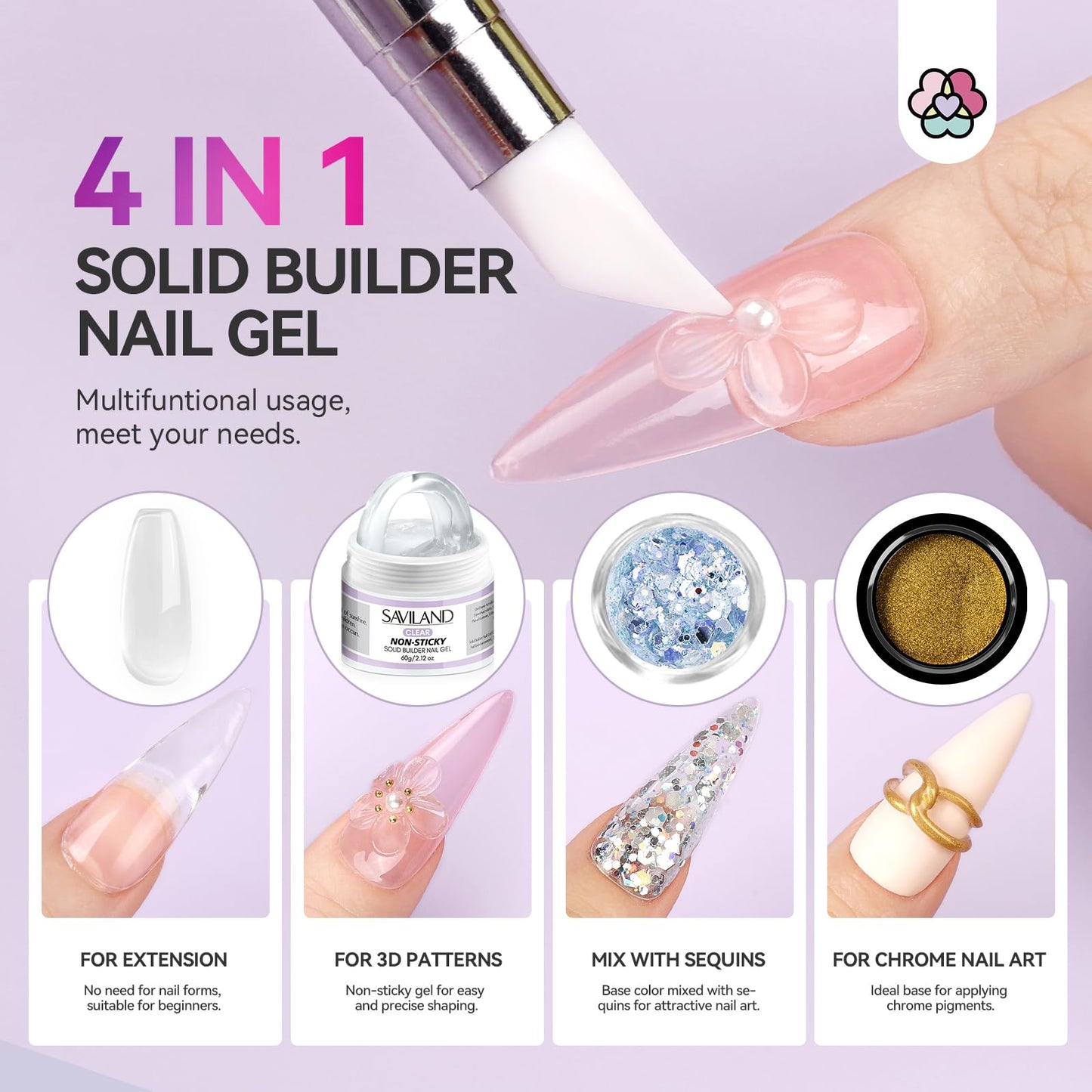 SAVILAND Solid Builder Nail Gel - 60g Large Capacity 3D Nail Gels Sculpting Gel SAVILAND 3 Set Essentials Nail Stand for Press Ons :Powerful Magnetic Nail Holder for Painting Nails Stand Fake Nail Sta