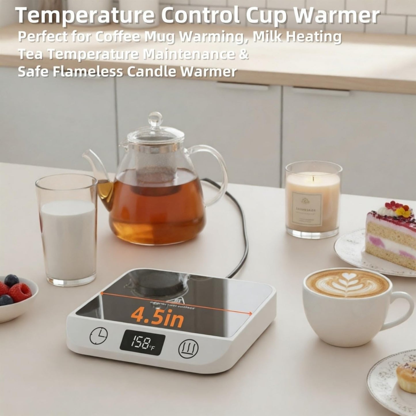 Coffee Mug Warmer & Candle Warmer 2-in-1 with Auto Shut Off - 46W Smart Electric Warmer, 6 Temperature Settings (113-158°F), Digital Timer, 4.5" Plate for WFH,Desk,Office,Home,Bedroom