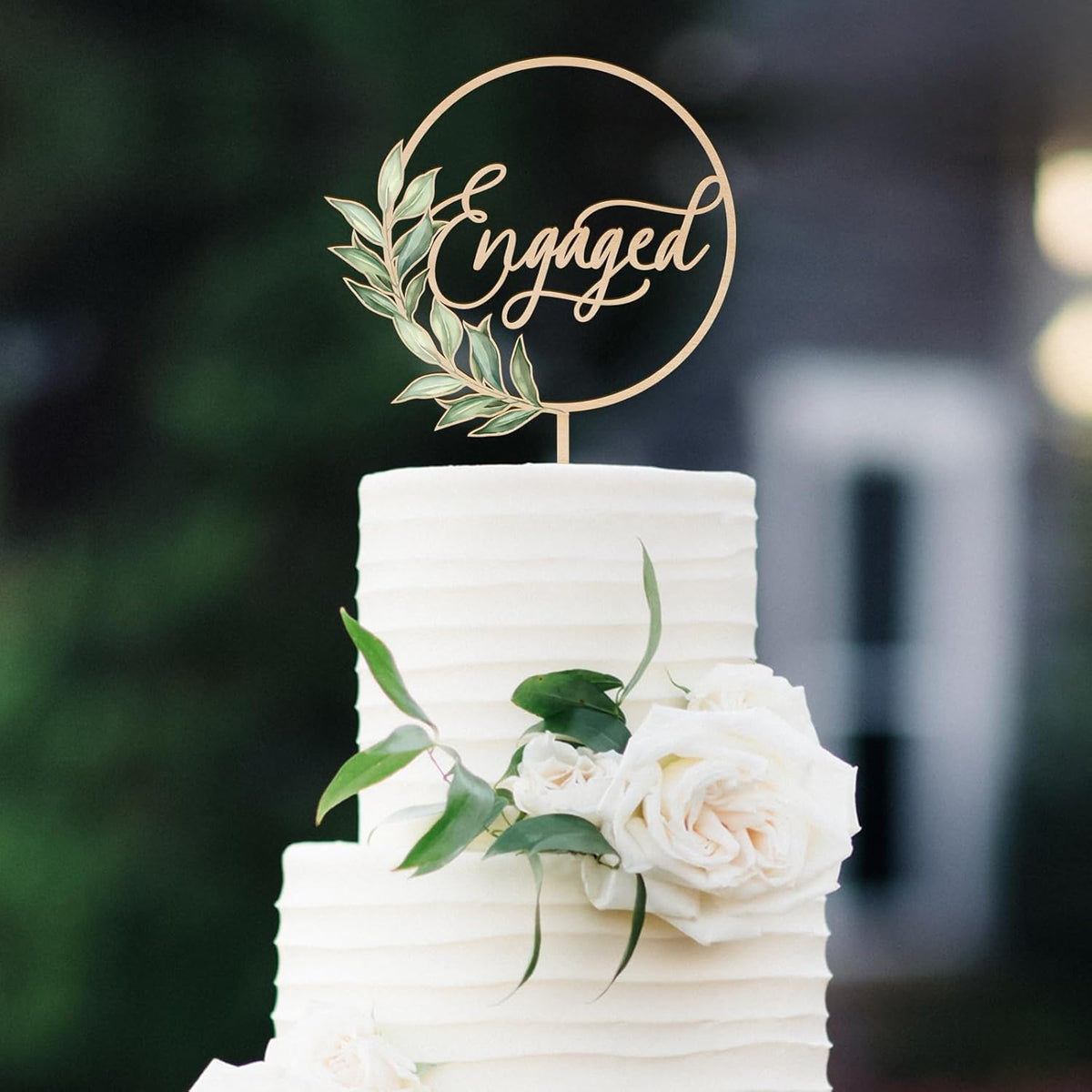 Engaged Cake Topper in Wood Greeny Engagement Cake Topper Decoration