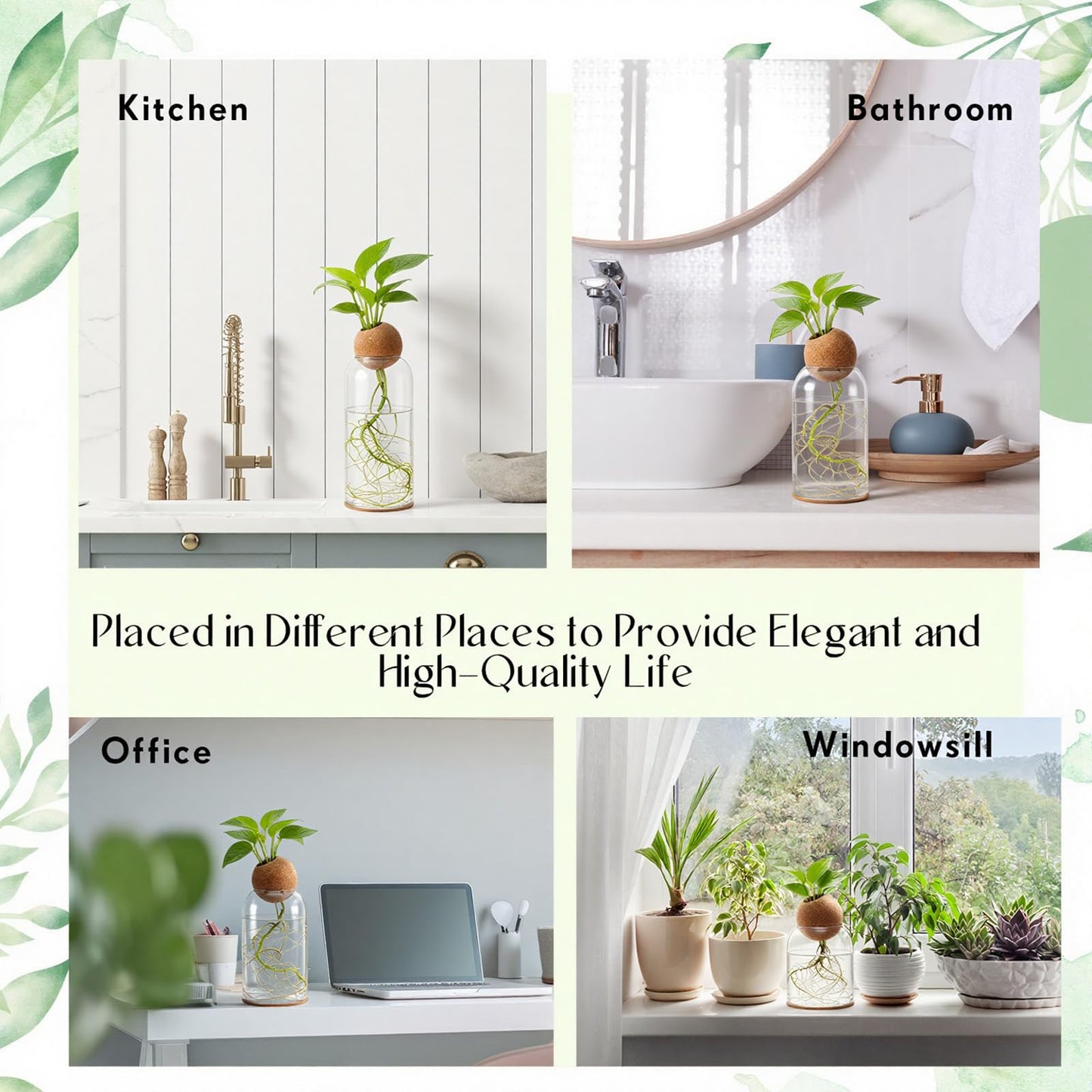 Baderke 3 Pcs Glass Plant Propagation Stations for Plants with Spherical Lids and Cork Coasters Hydroponic Spherical Cork Planter Desktop Vases for Plants Cuttings Home Office Tabletop Decor