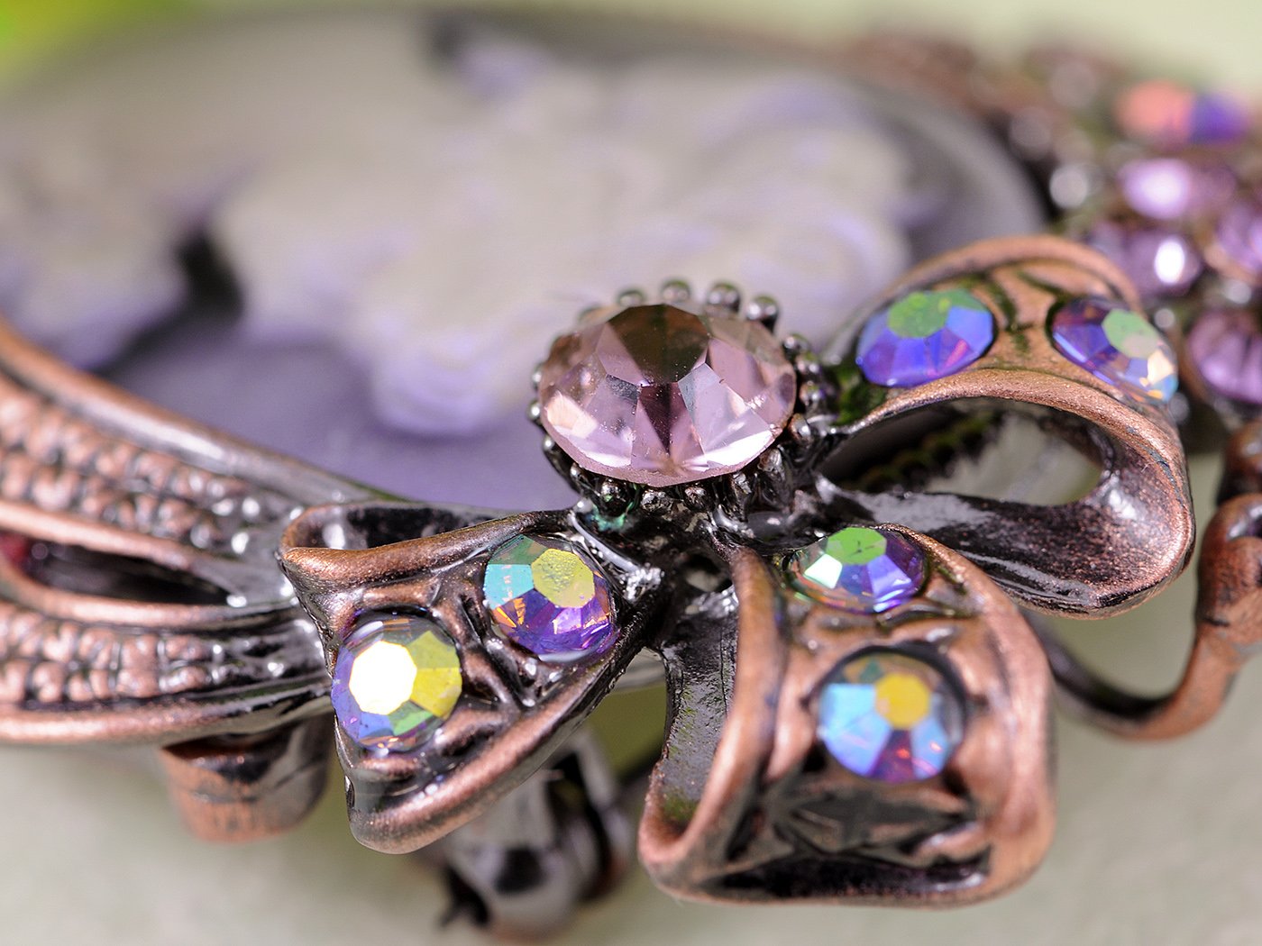 Alilang Vintage Inspired Rhinestone Victorian Lady Cameo Brooch Pin Flower Ribbon Bow Pendant Lavender Purple