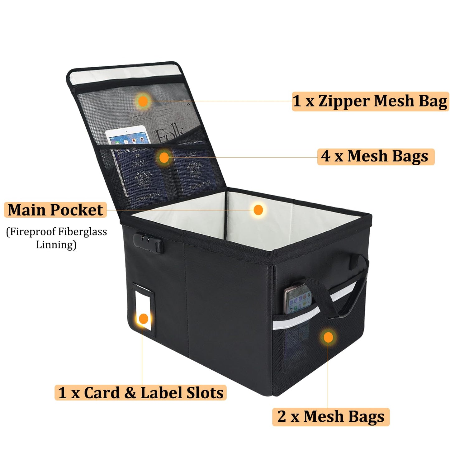 File Box with Lock 5200°F with Heat Insulated,Fireproof Box File Storage Organizer Anti-Static,Collapsible Fireproof Document Filing Box with Handle,Portable Home Office Safe